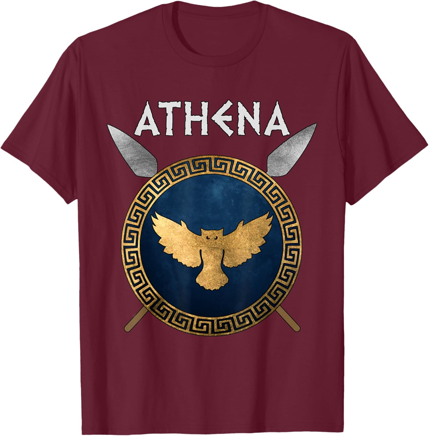 Athena Greek Goddess of Wisdom and War Symbol T-Shirt - T-Shirt | Maroon