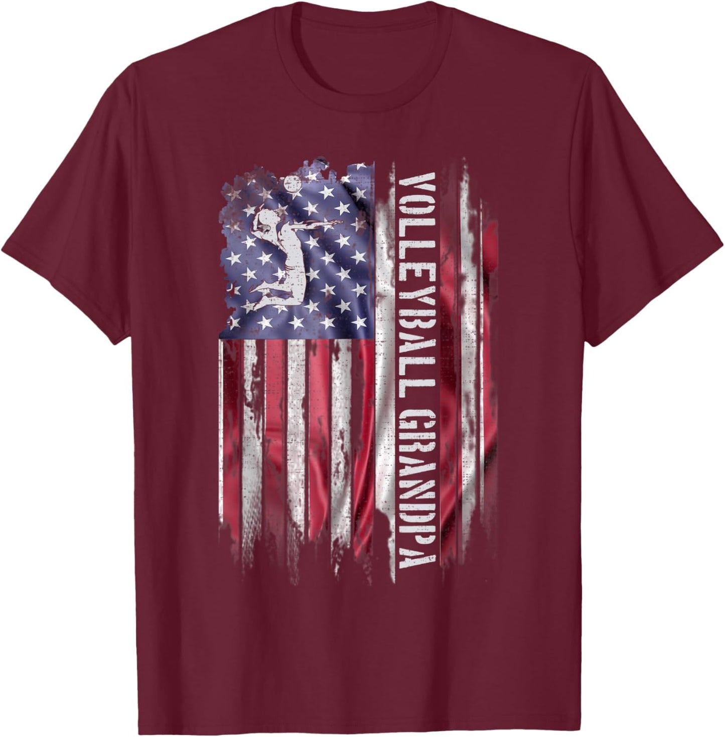 Vintage US American Flag Proud Volleyball Grandpa Silhouette Kids Men T-Shirt - T-Shirt | Maroon