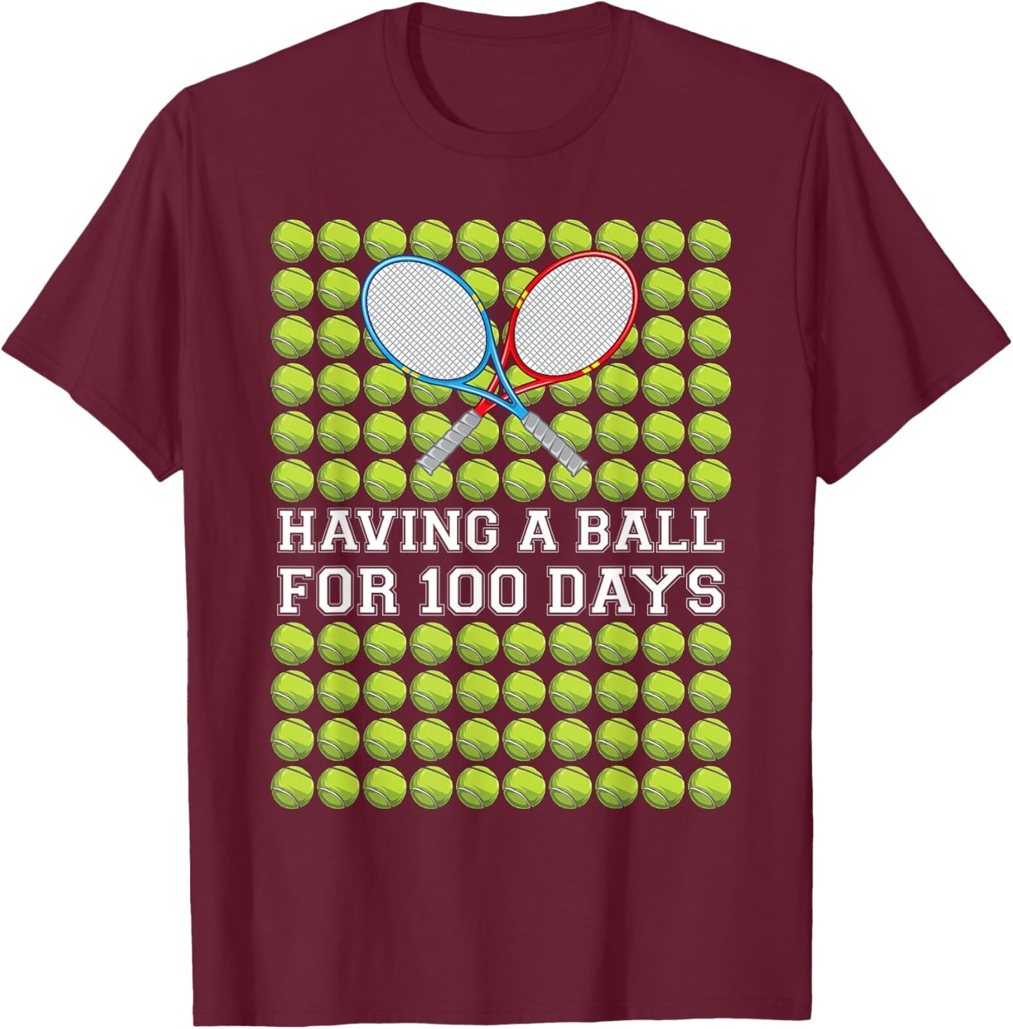Having A Ball for 100 Days Tennis Kids Boy Smarter School T-Shirt - T-Shirt | Maroon