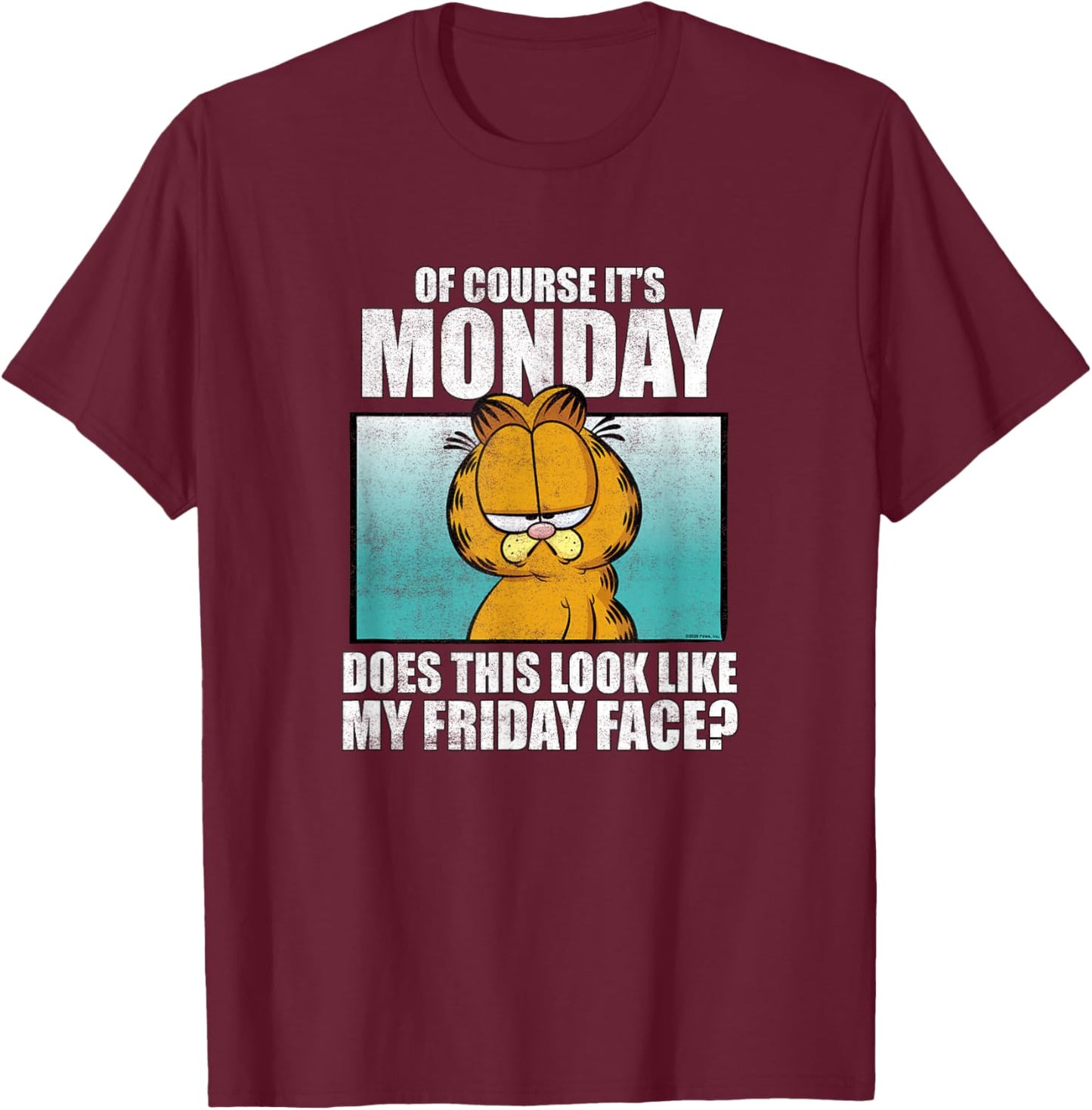 Garfield of Course It's Monday...Friday Face T-Shirt - T-Shirt | Maroon
