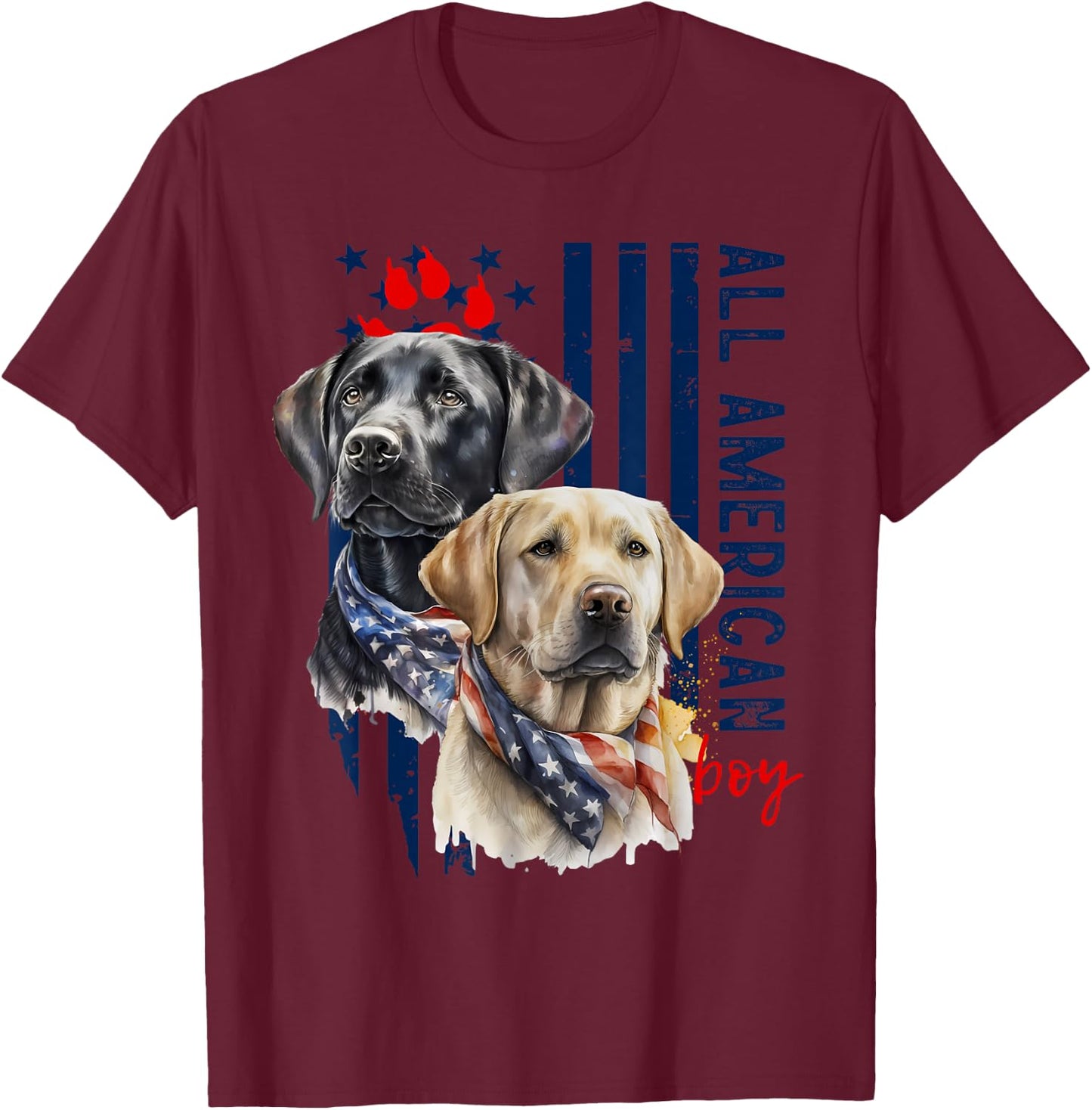Patriotic USA Flag Labradors All American Boy US Lab Owner T-Shirt - T-Shirt | Maroon