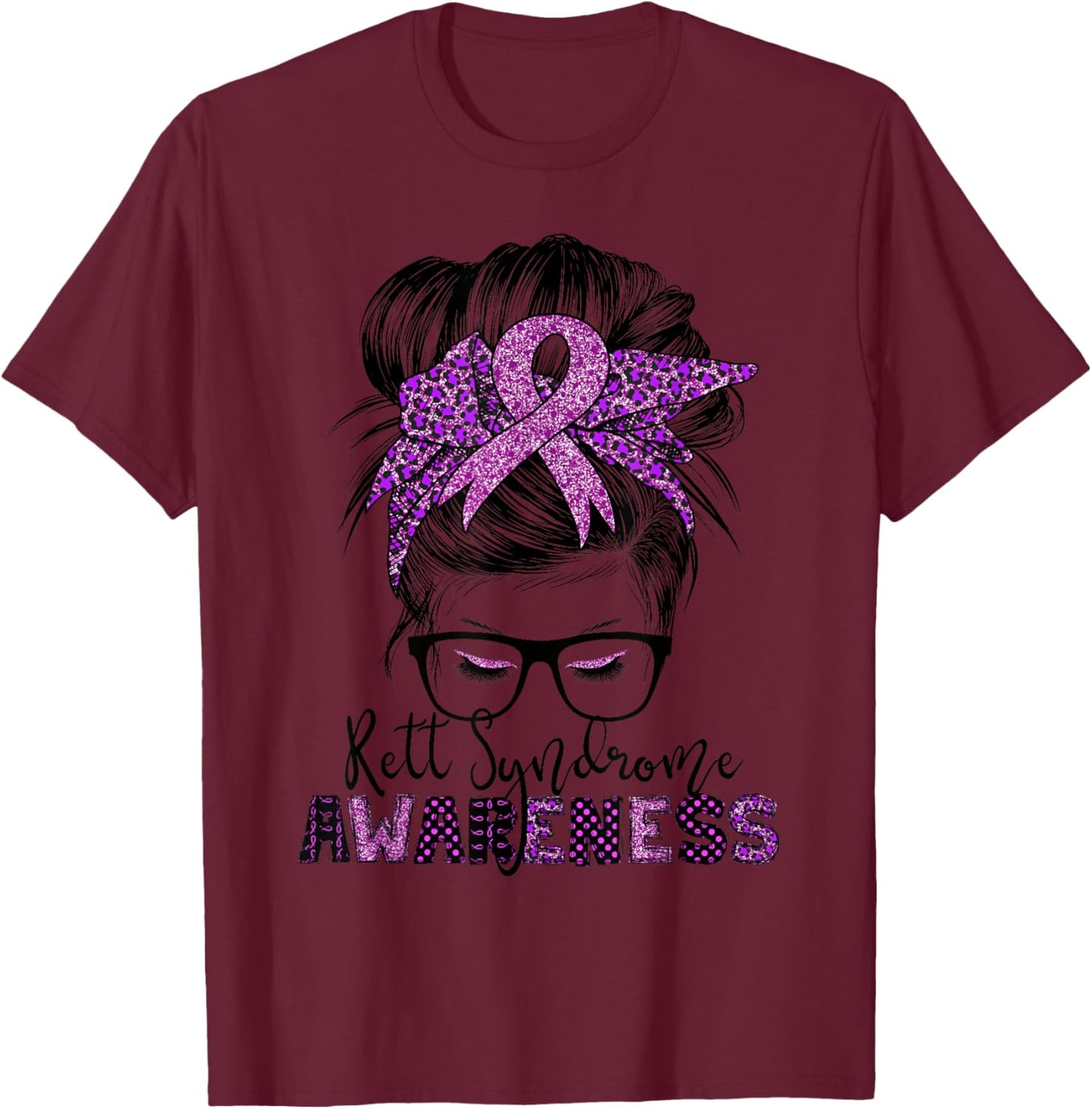 rett syndrome Awareness Messy bun hair women T-Shirt - T-Shirt | Maroon