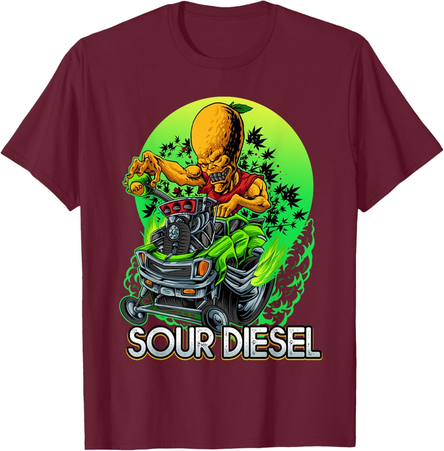 Sour Cannabis Diesel Marijuana Strain 420 Hot Alien Rod T-Shirt - T-Shirt | Maroon