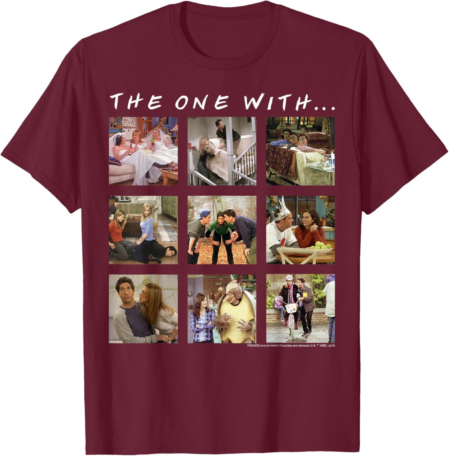Friends Group Shot The One with Character Panels T-Shirt - T-Shirt | Maroon