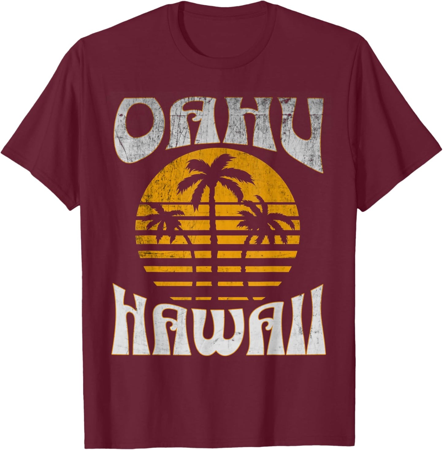 Oahu Hawaii Beach Summer Vacation Vintage T-Shirt - T-Shirt | Maroon