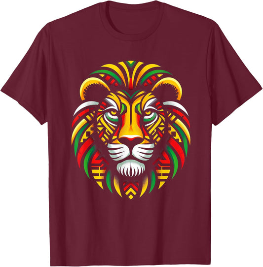 Melanin King Kente Lion African Pride Roots Art T-Shirt - T-Shirt | Maroon