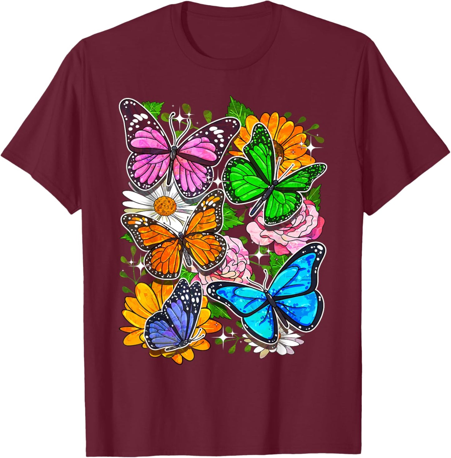 Floral Butterfly Art Design Beautiful Butterflies T-Shirt - T-Shirt | Maroon