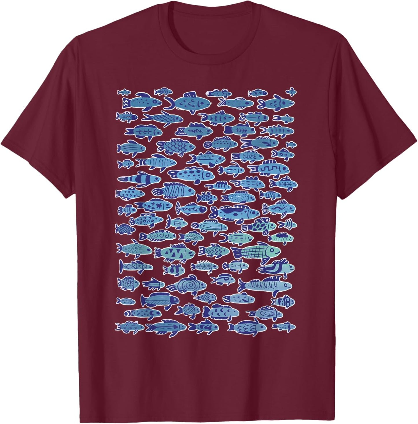 Sardine Cute Fish School Blue Anchovy Pattern Swimming Ocean T-Shirt - T-Shirt | Maroon
