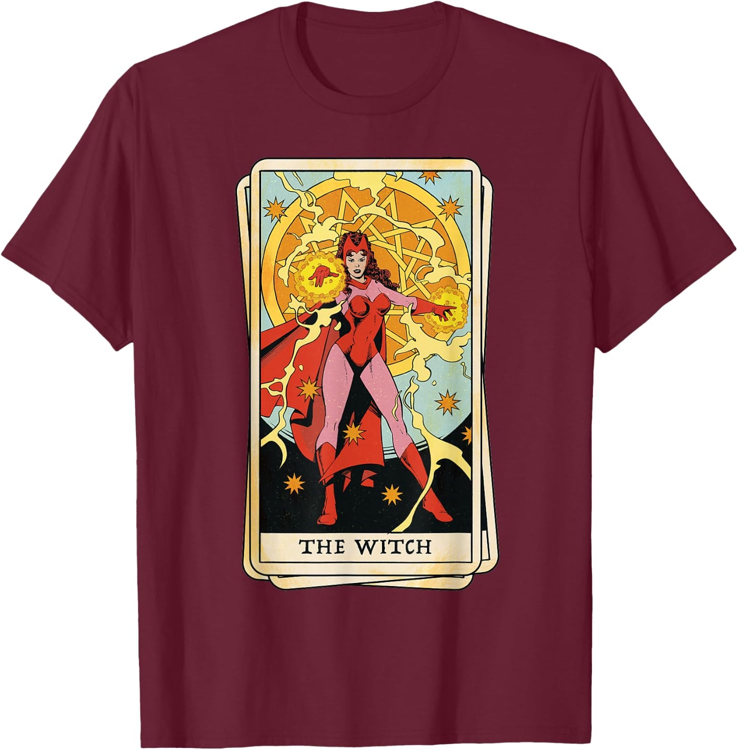 Marvel Tarot Scarlet Witch as The Witch Card T-Shirt - T-Shirt | Maroon