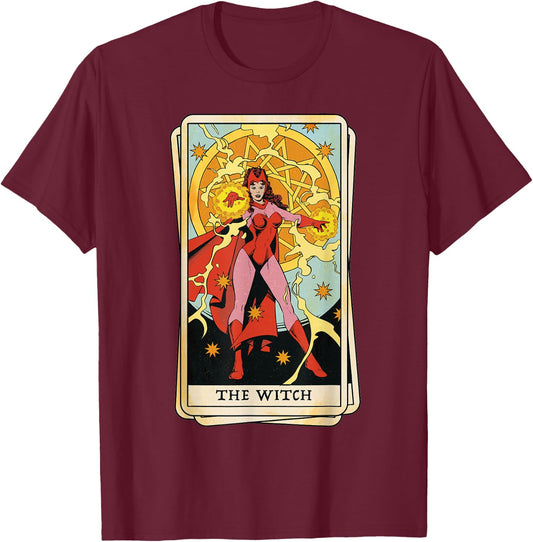 Marvel Tarot Scarlet Witch as The Witch Card T-Shirt - T-Shirt | Maroon