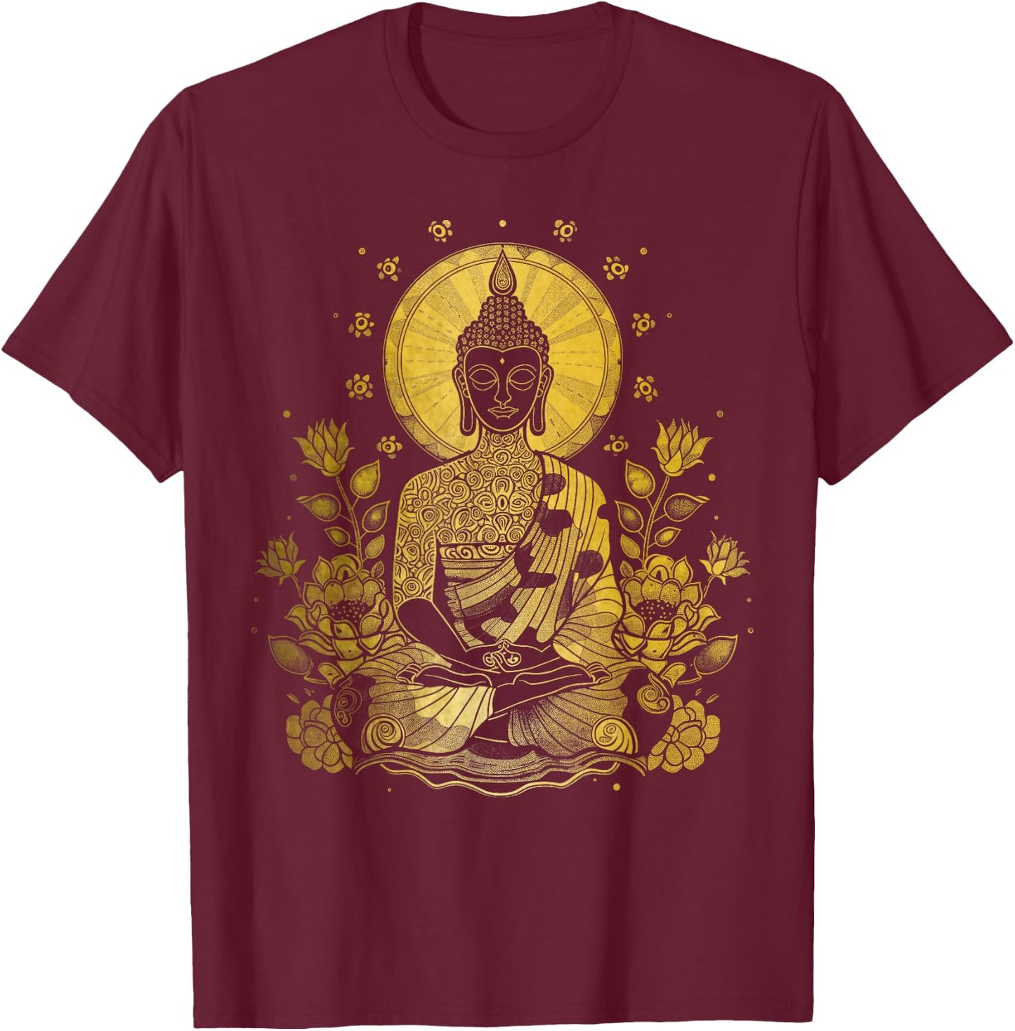 Buddha Floral Vintage Flower Yoga Buddhism Yogi Buddhist T-Shirt - T-Shirt | Maroon