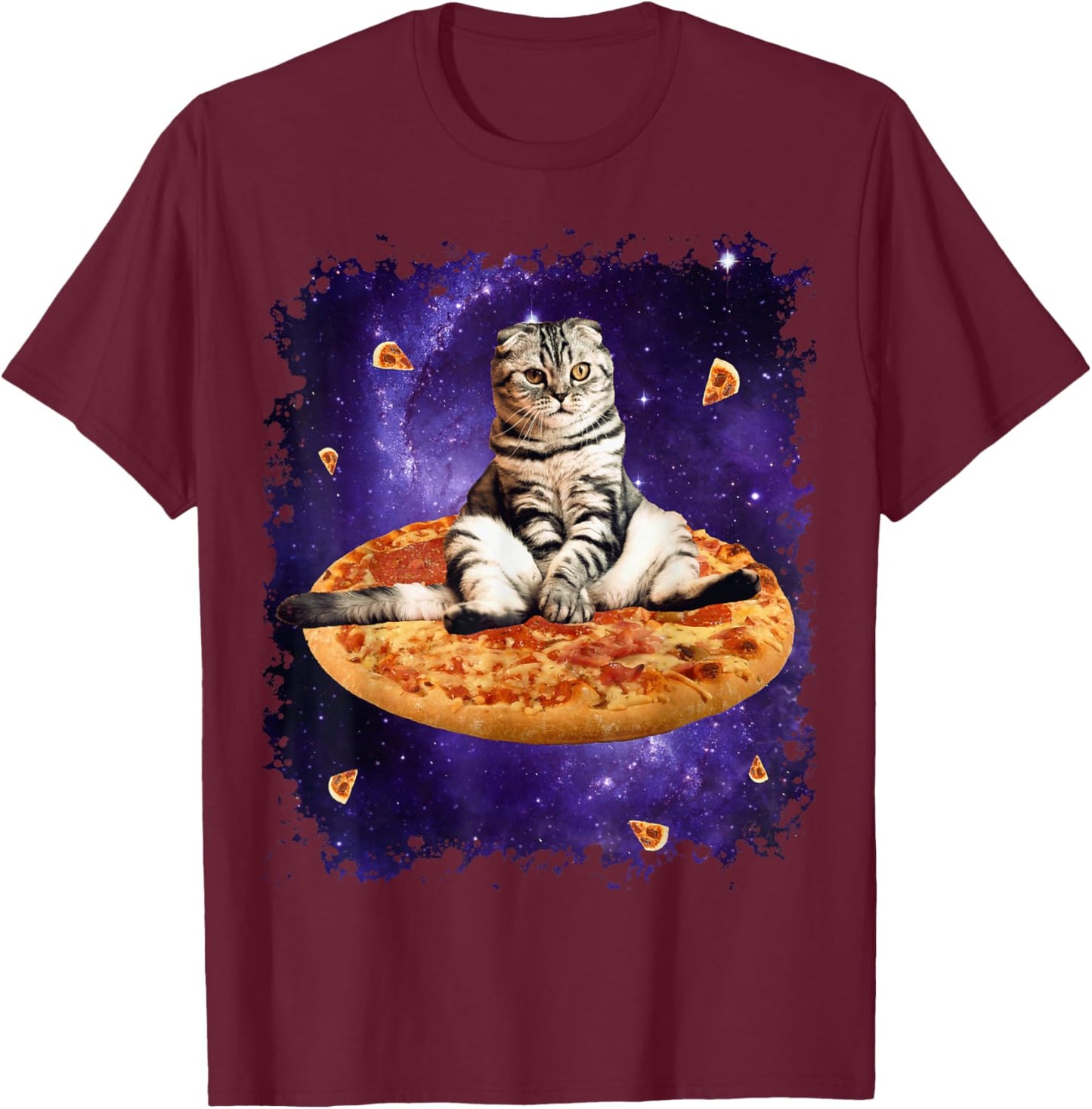 Space Pizza Cat T-Shirt - T-Shirt | Maroon