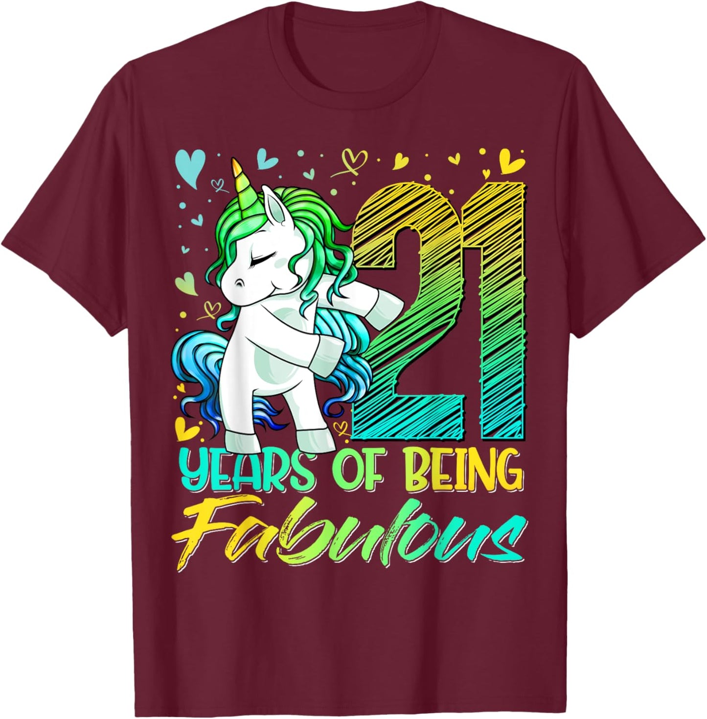 21 Year Old Gifts Unicorn Flossing 21st Birthday Girl Party T-Shirt - T-Shirt | Maroon