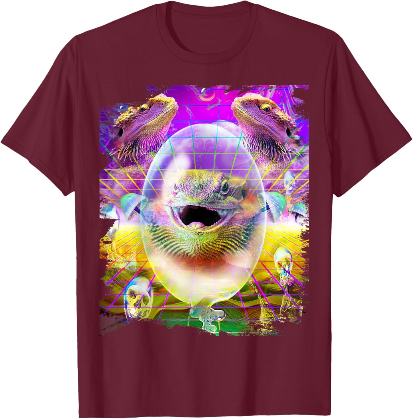 Bearded Dragon Lizard Lizards Rave Trippy Psychedelic Funny T-Shirt - T-Shirt | Maroon