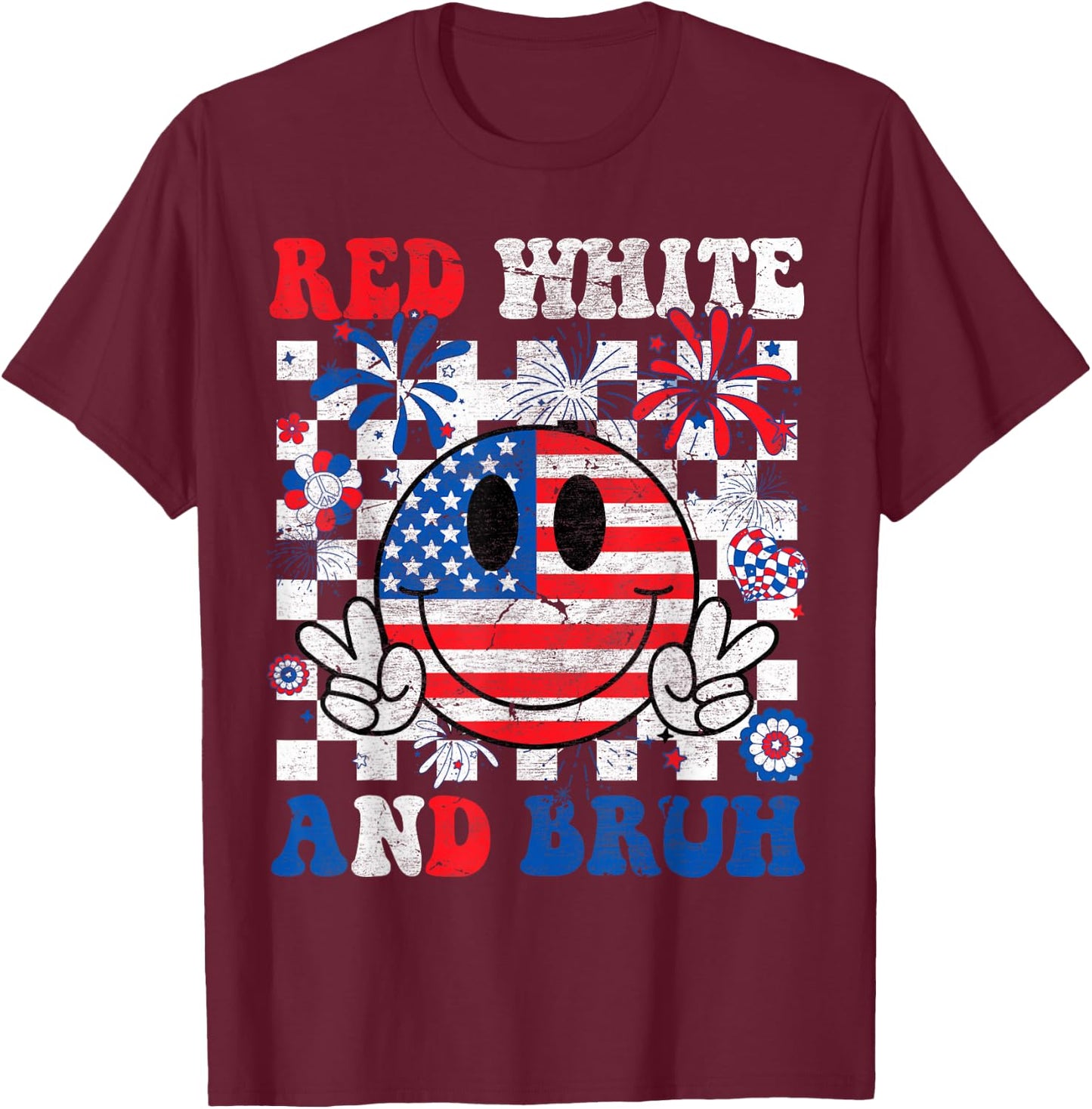 Red White And Bruh 4th Of July Boys Patriotic Men Teens Kids T-Shirt - T-Shirt | Maroon
