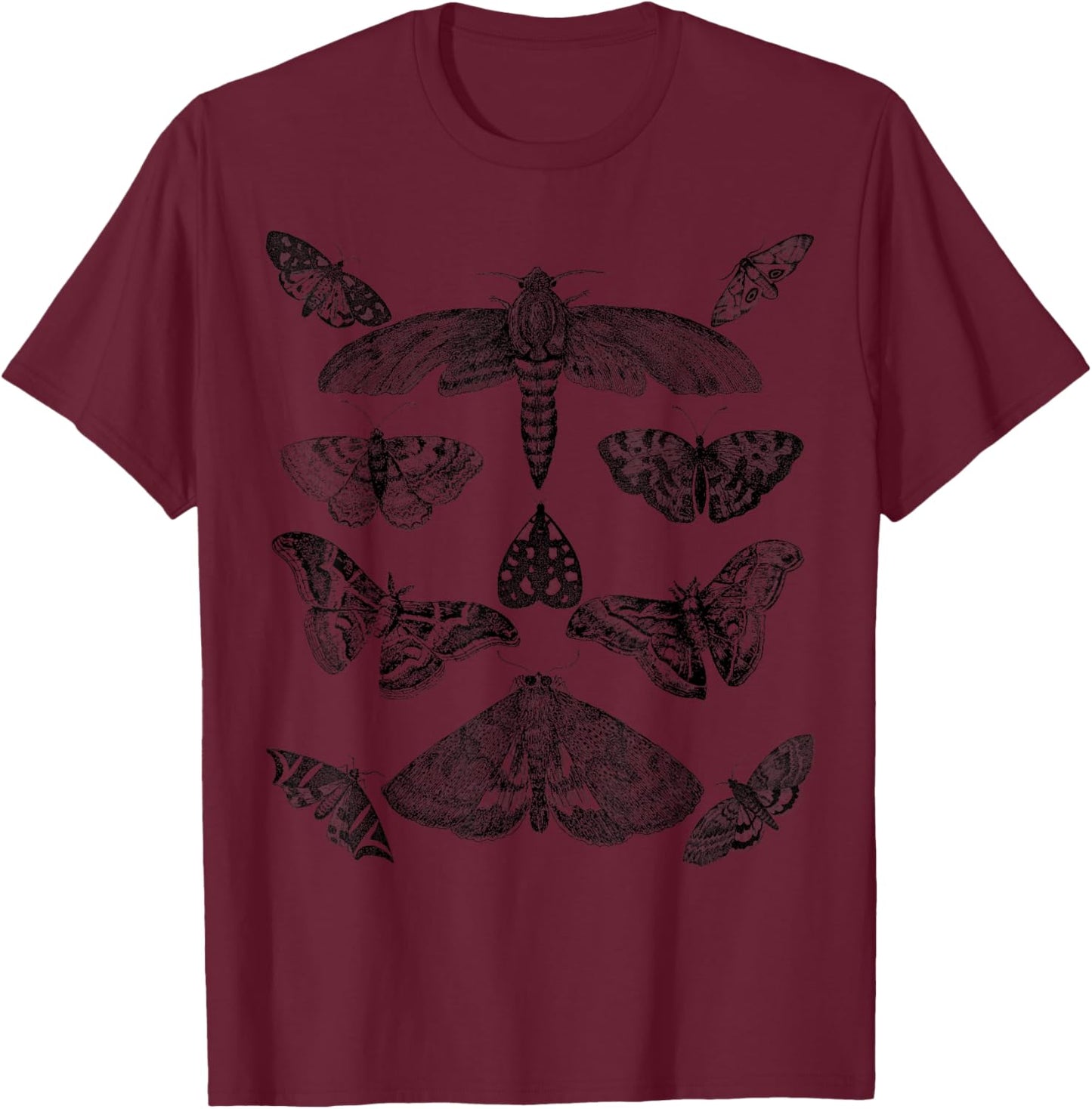Moth Print Vintage Insect Illustration Bug Collection T-Shirt - T-Shirt | Maroon
