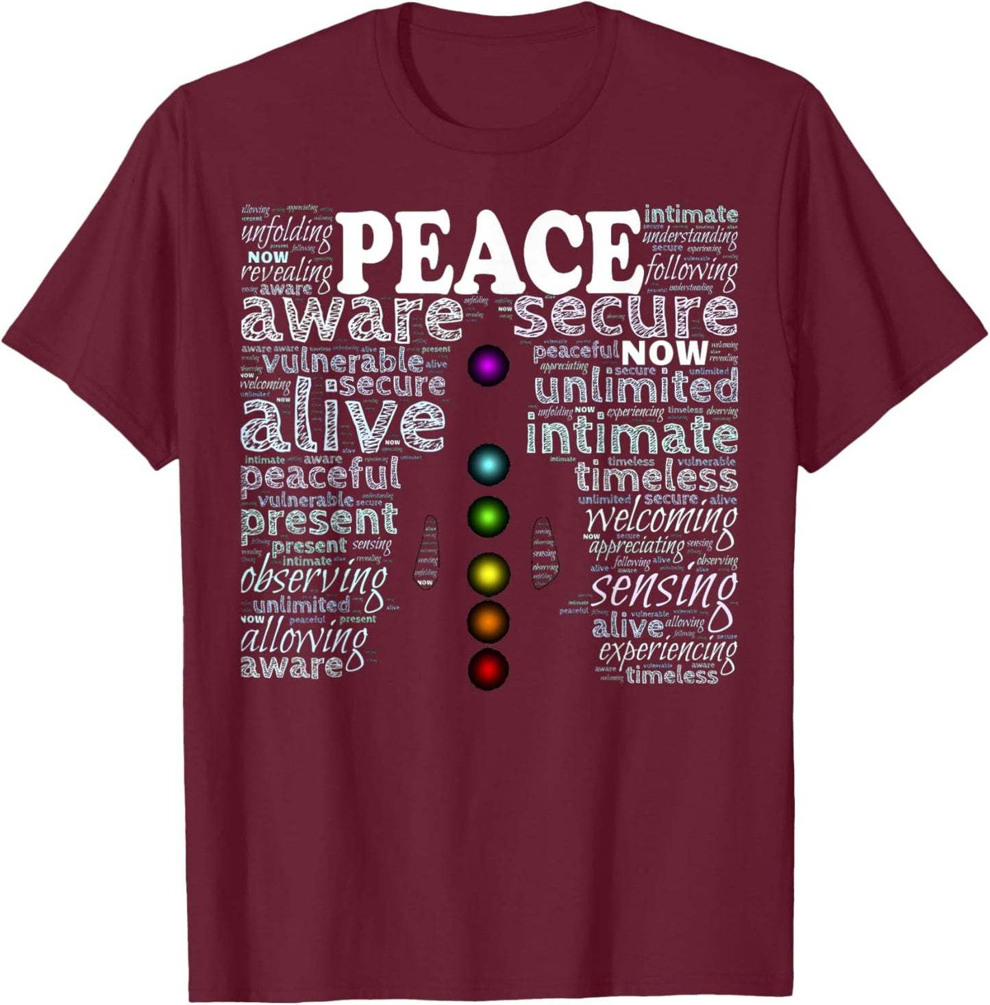 Inspirational Words Peace Meditation Chakra T-Shirt - T-Shirt | Maroon