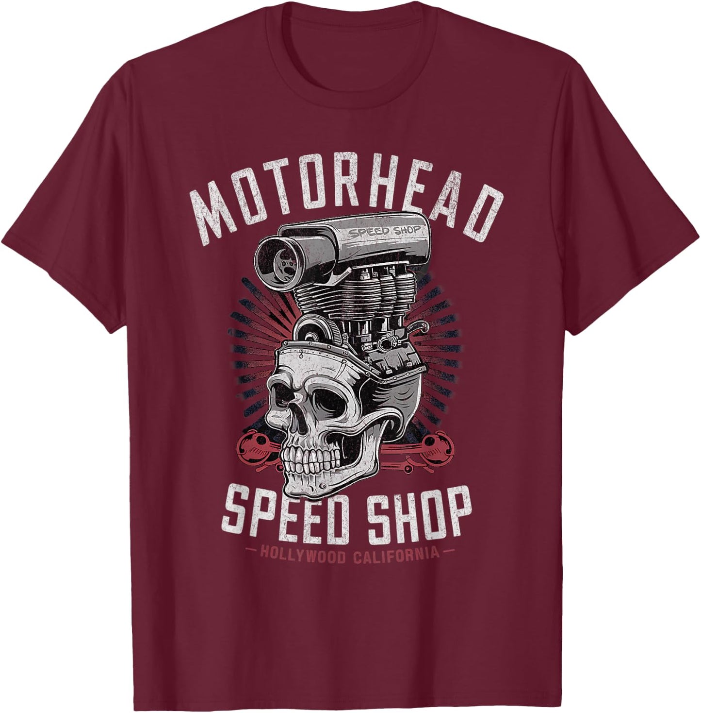 Skeleton Motor Head Speed Shop Hot Rod Mechanic Car Lover T-Shirt - T-Shirt | Maroon