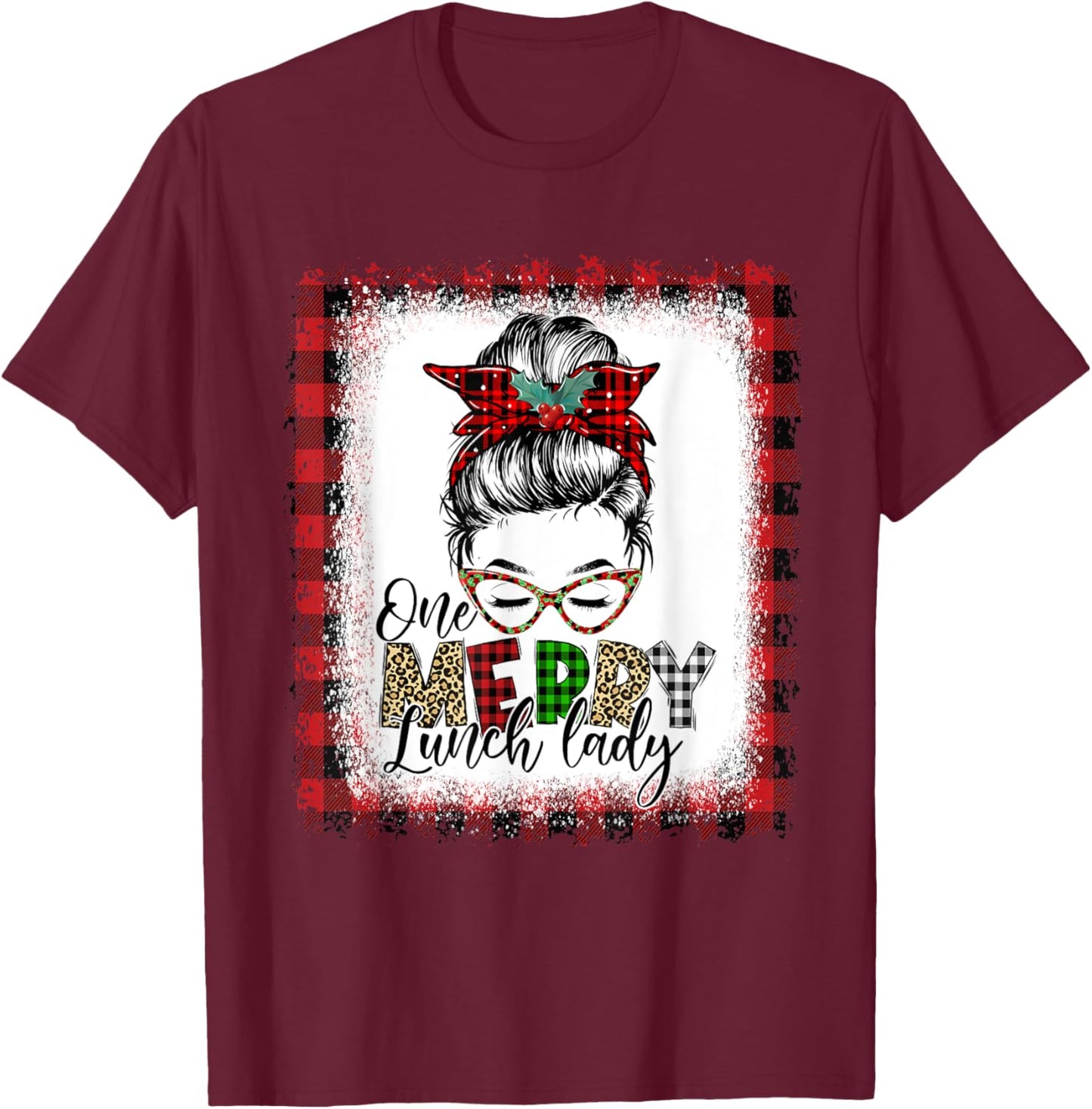 Messy Bun Lunch Lady Christmas Pajama Matching Lunch Lady T-Shirt - T-Shirt | Maroon