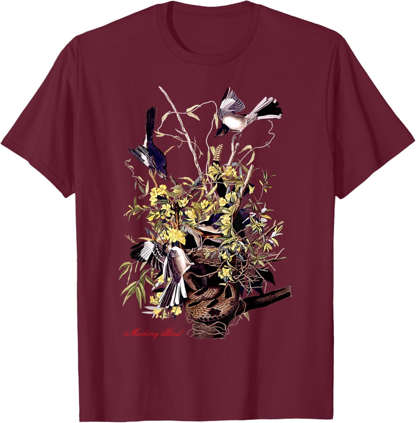 Audubon Mocking Bird North American Birds Education Nature T-Shirt - T-Shirt | Maroon