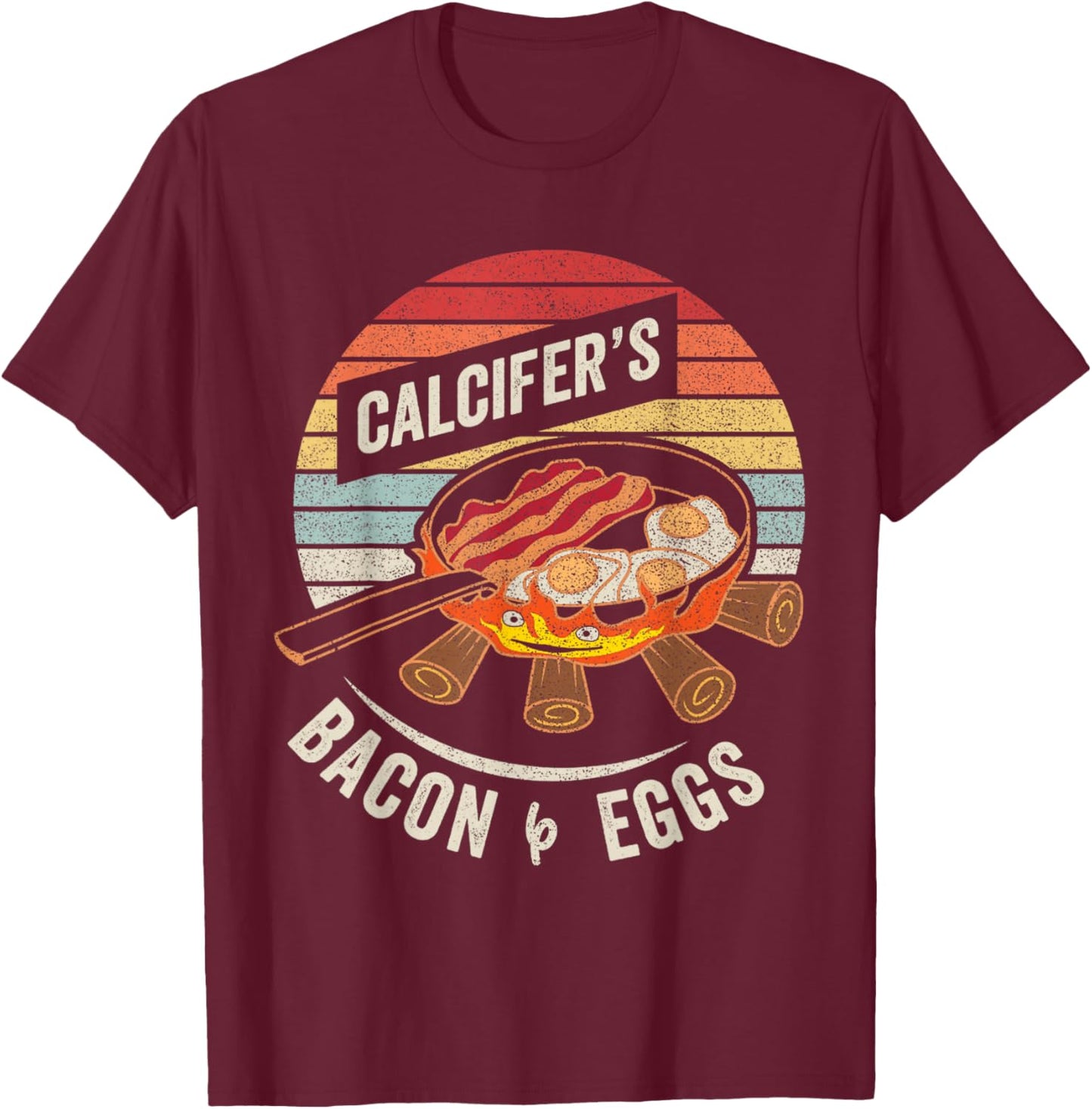 Retro Vintage Calcifer's Bacon and Egg Cook Food Lover T-Shirt - T-Shirt | Maroon