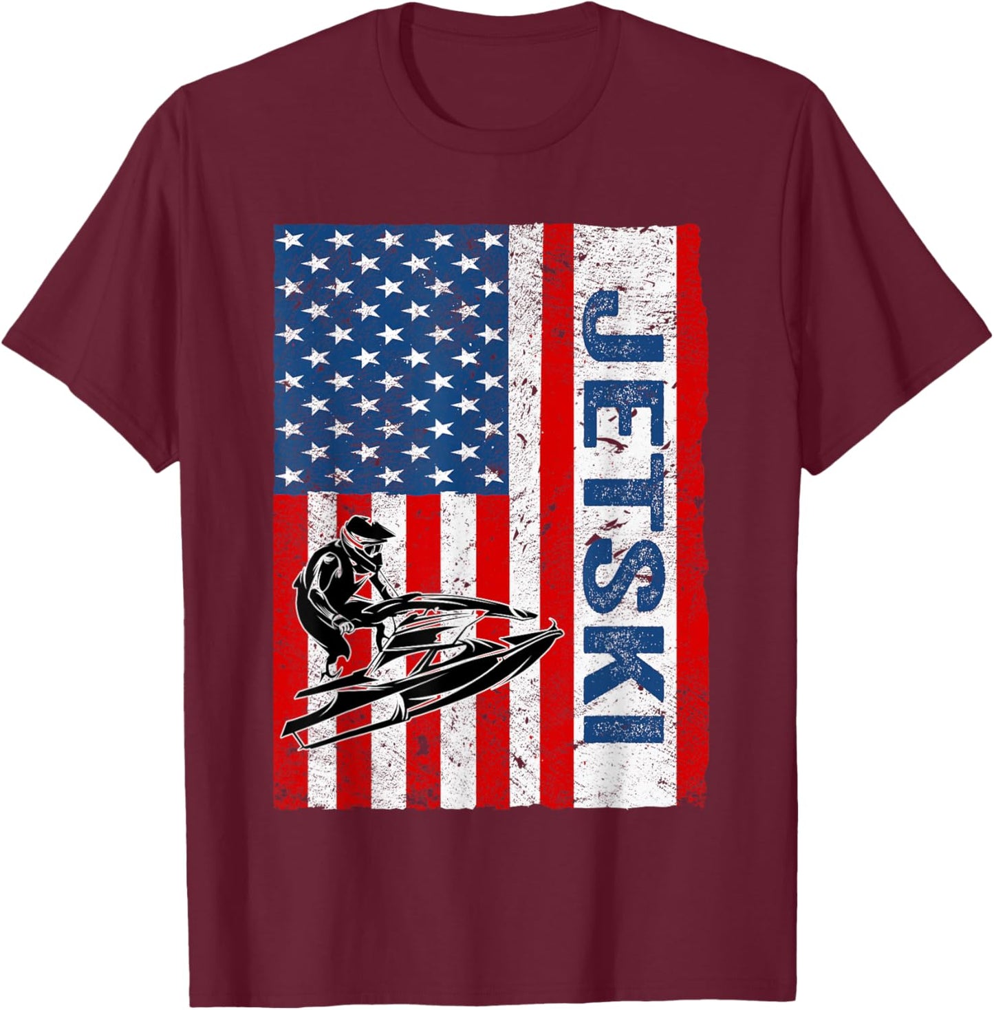 Jet Ski USA Flag. Vintage Jet Ski T-Shirt - T-Shirt | Maroon