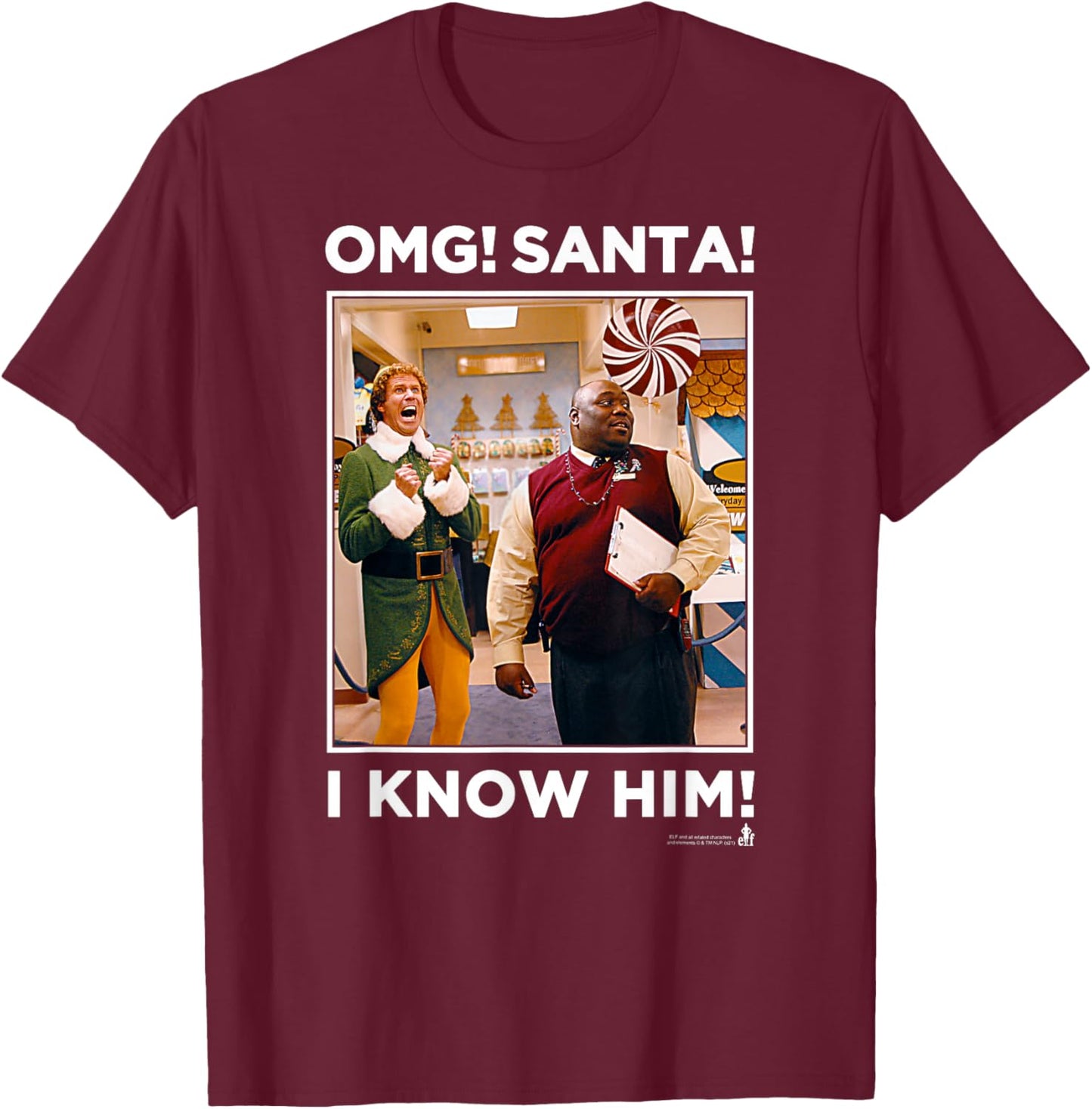 Elf I Know Him! Store Scene Funny Christmas T-Shirt - T-Shirt | Maroon