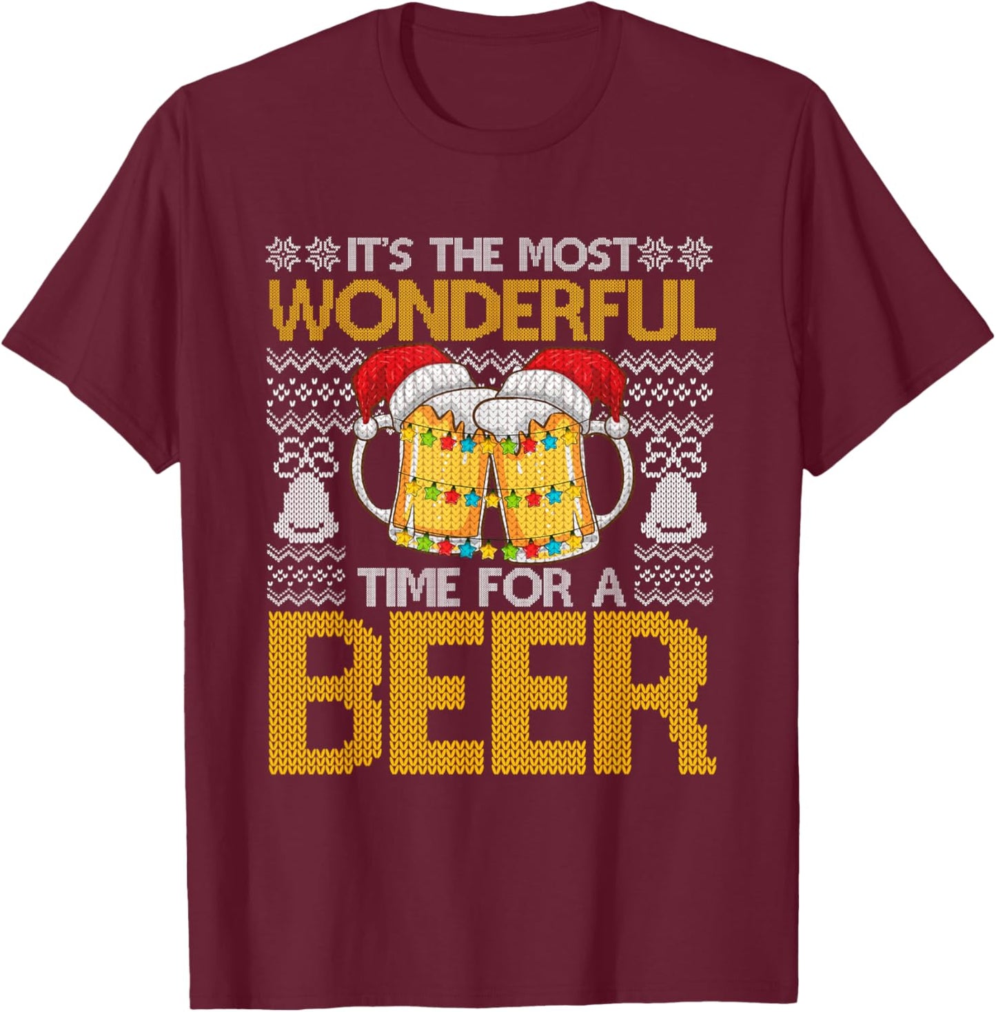 It's The Most Wonderful Time For A Beer Christmas Santa Hat T-Shirt - T-Shirt | Maroon