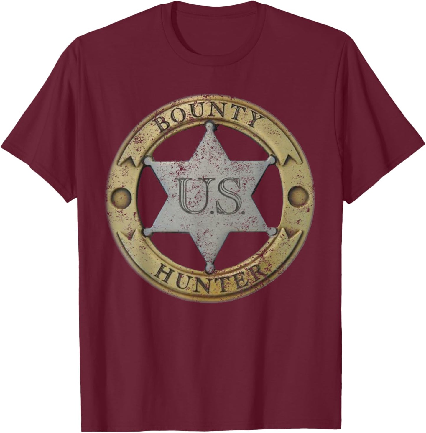 Old West Bounty Hunter Badge T-Shirt - T-Shirt | Maroon