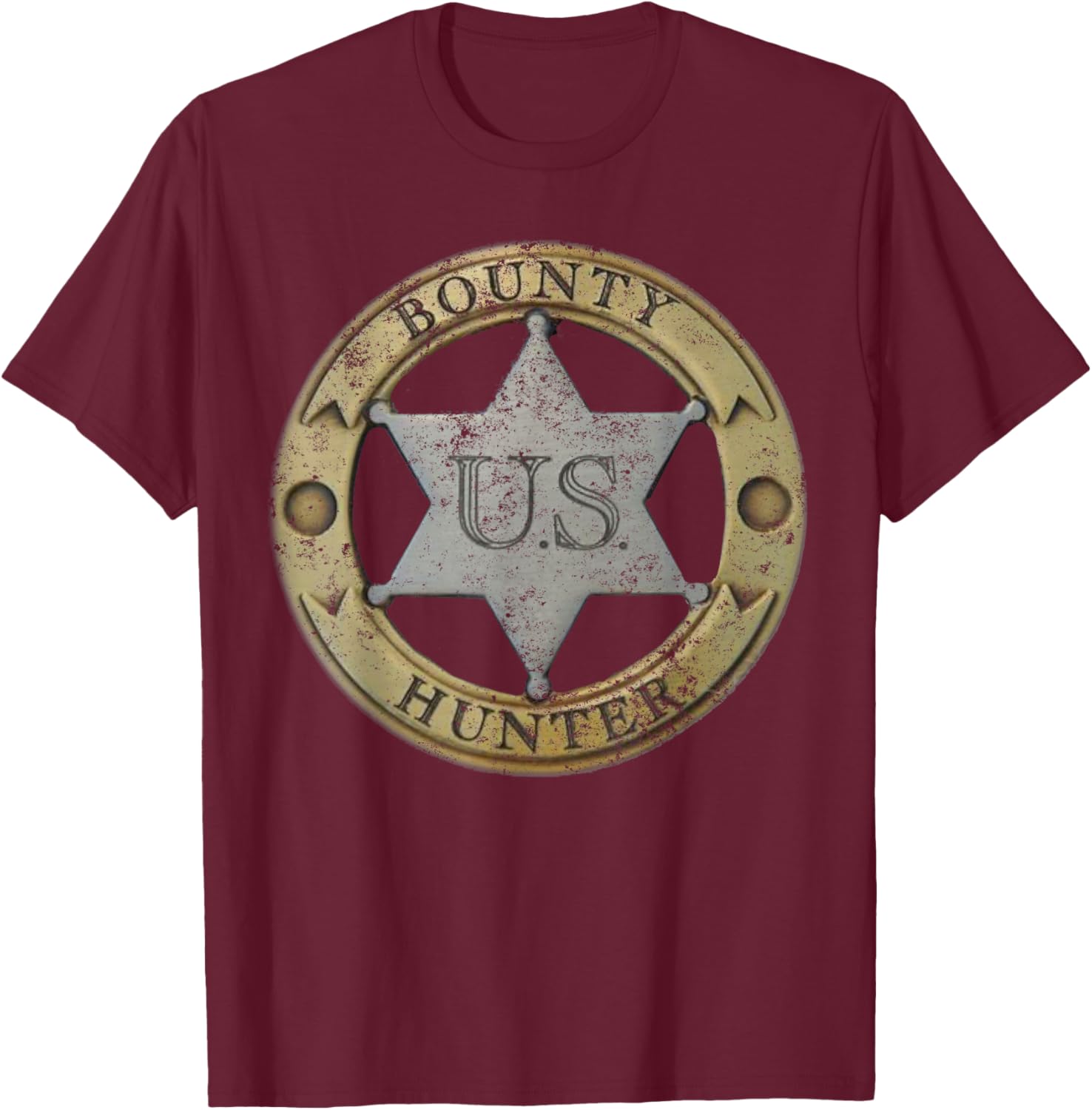 Old West Bounty Hunter Badge T-Shirt - T-Shirt | Maroon