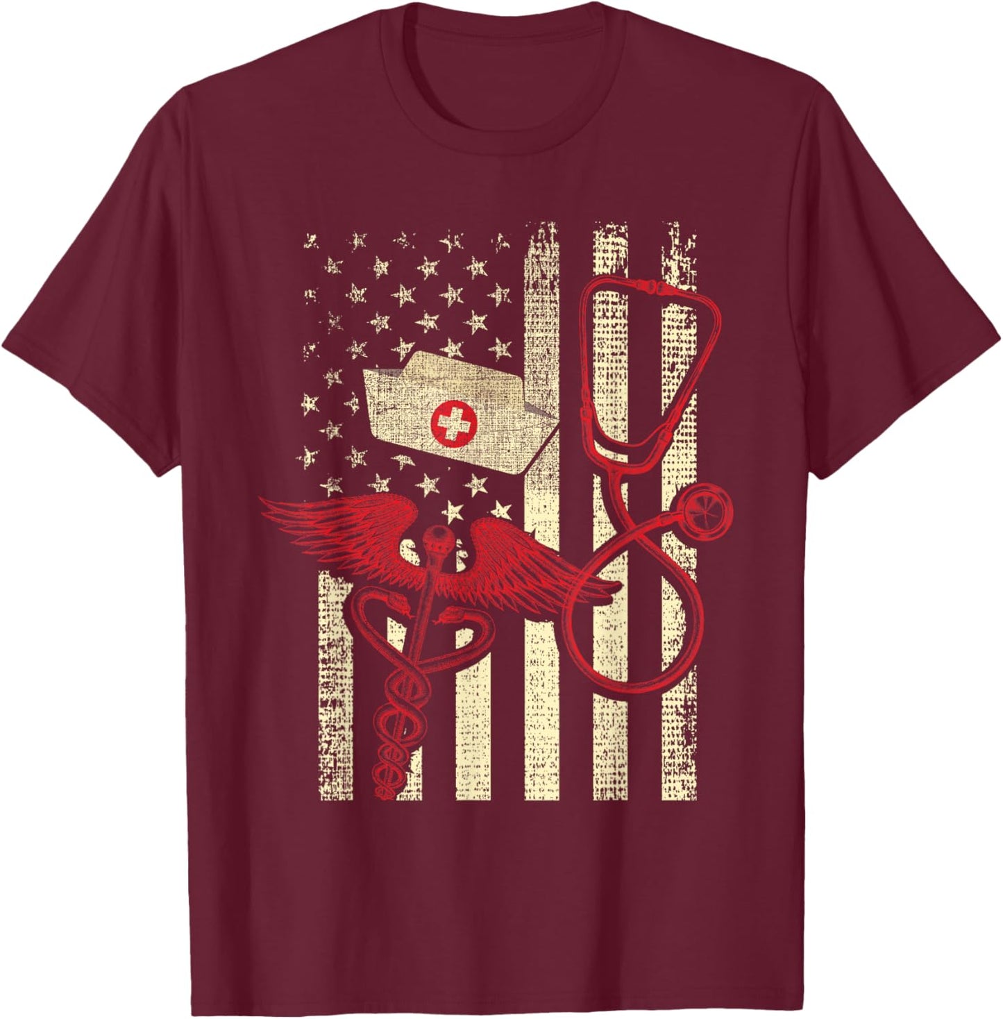 Patriotic Registered Nurse USA Flag Nursing RN Healthcare T-Shirt - T-Shirt | Maroon
