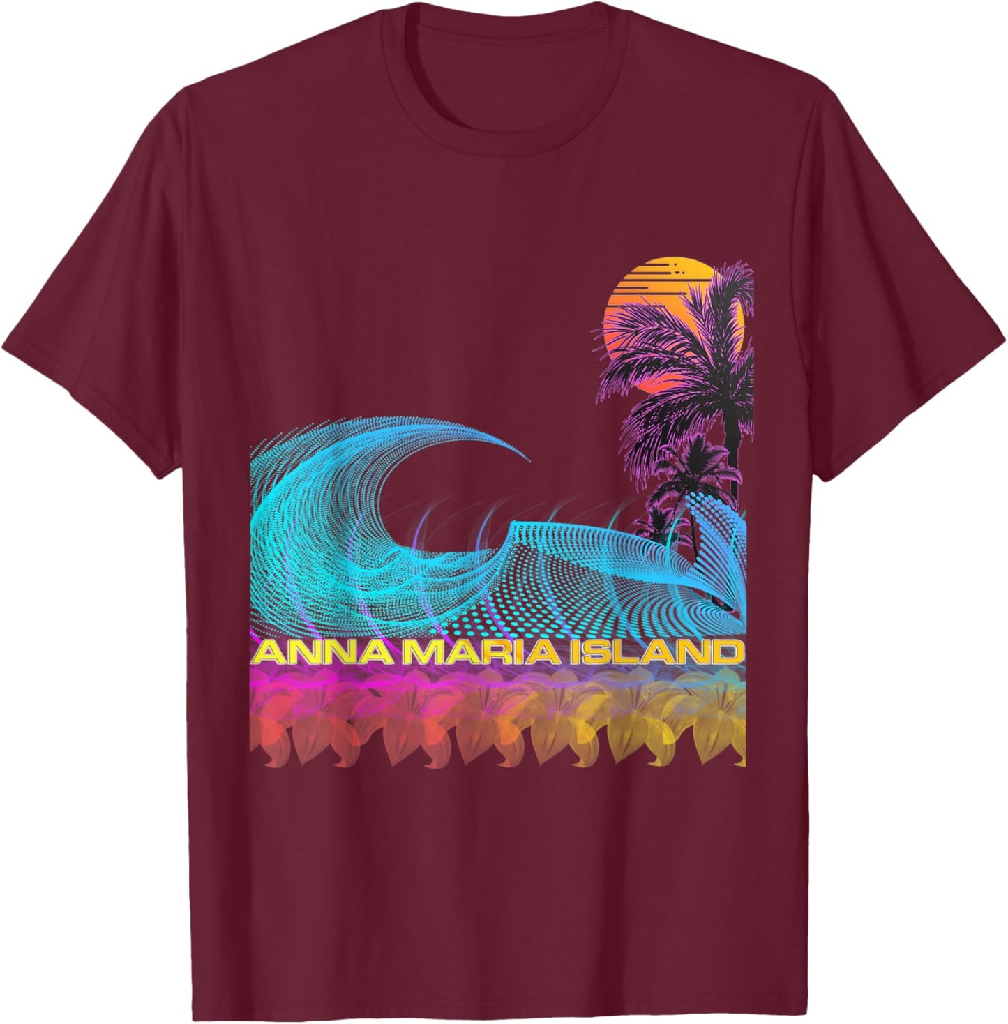 Anna Maria Island - Retro 80s Style Vintage Vaporwave Surf T-Shirt - T-Shirt | Maroon