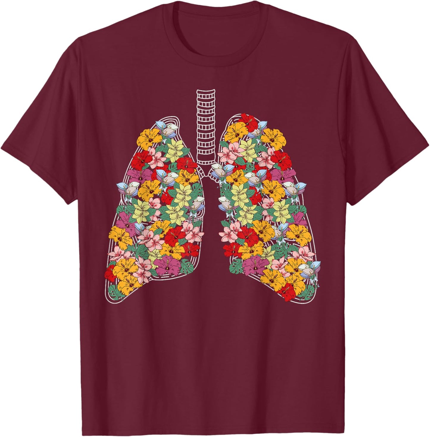 Anatomical Lungs Flowers Medical Science Anatomy Themed T-Shirt - T-Shirt | Maroon