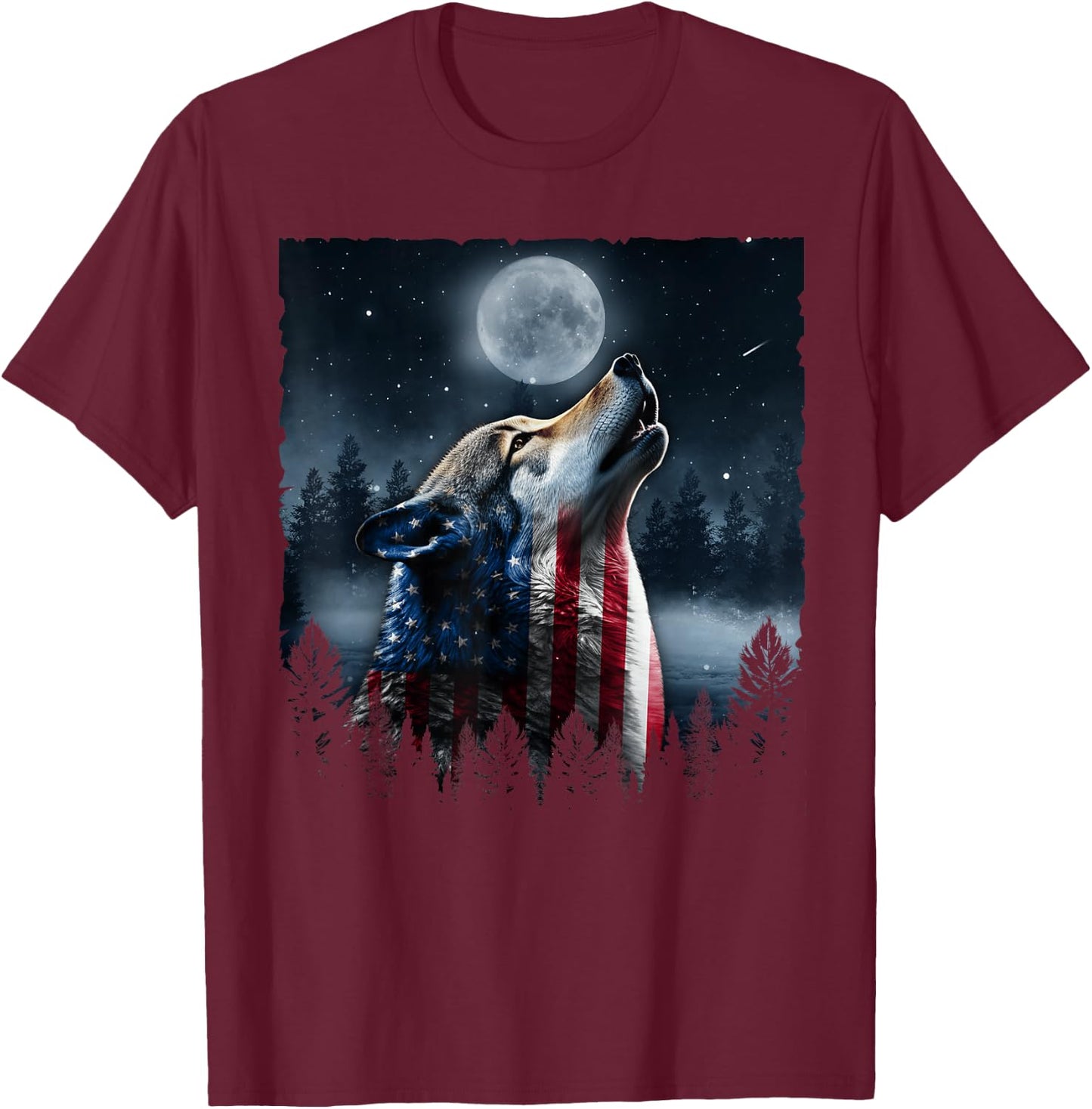 Retro Wolf Lovers American Flag Independence Day 4th Of July T-Shirt - T-Shirt | Maroon