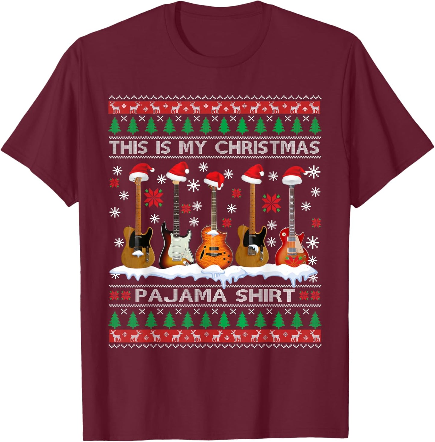 This Is My Christmas Pajama Shirt Guitar Ugly Xmas Sweater T-Shirt - T-Shirt | Maroon