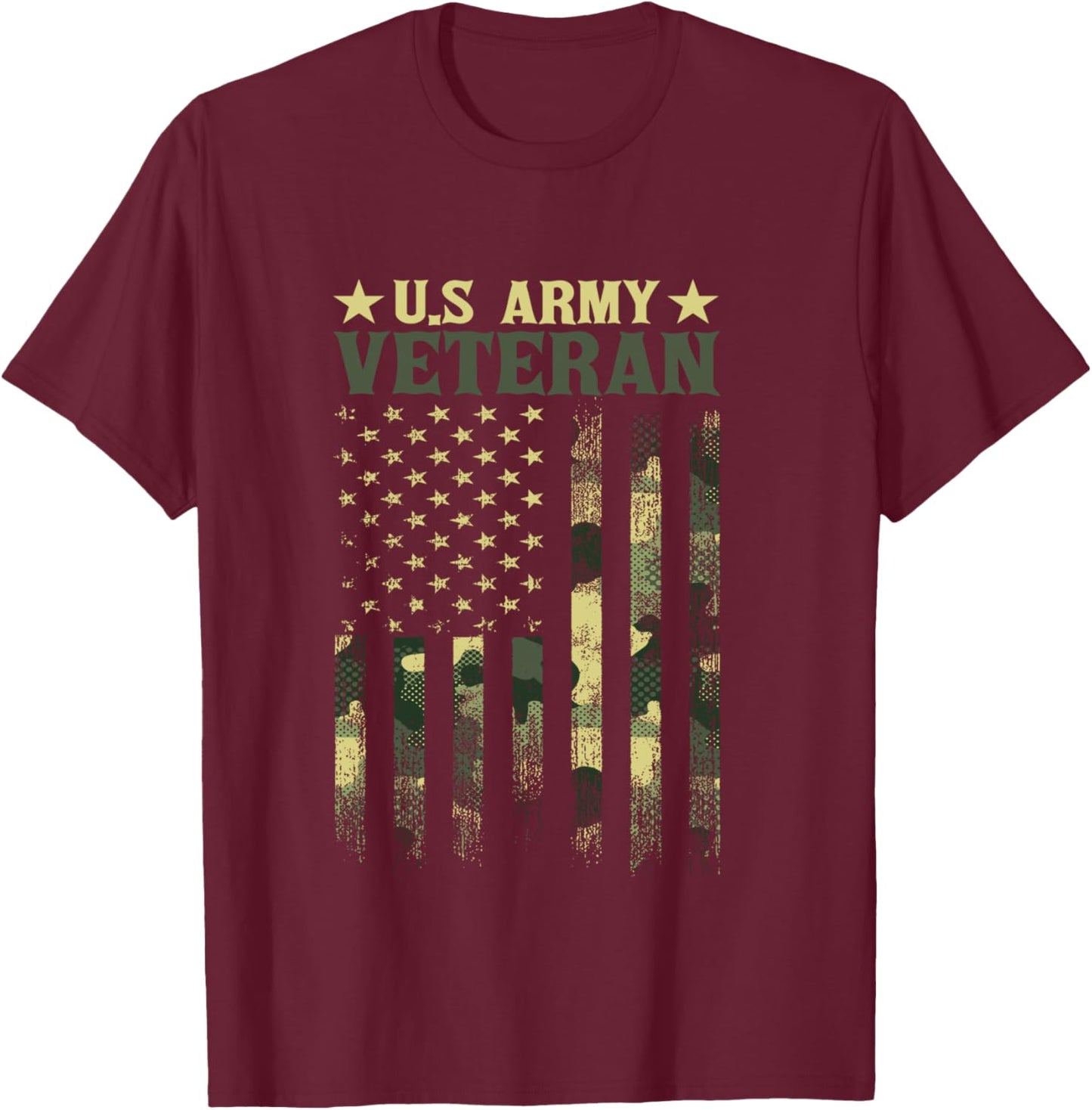 US Army Veteran Patriotic Military Camouflage American Flag T-Shirt - T-Shirt | Maroon