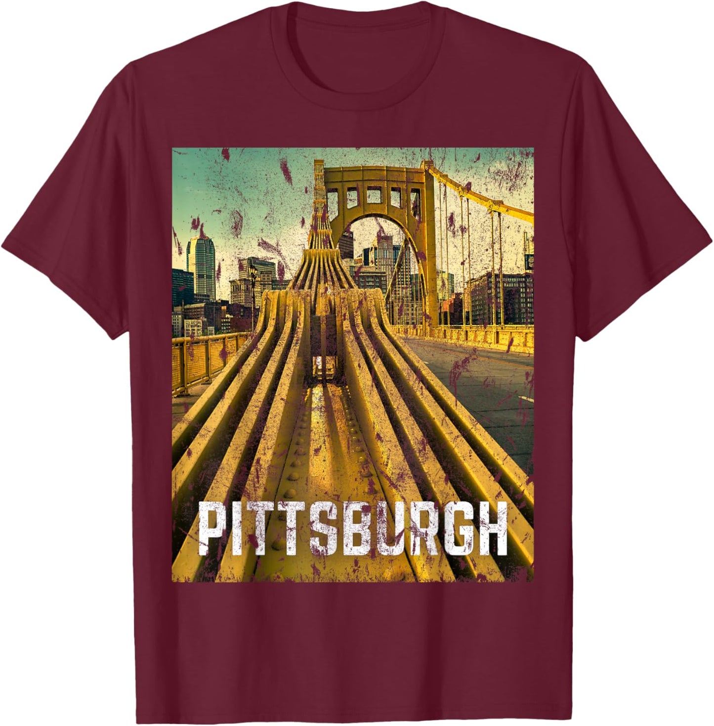 Pittsburgh Pennsylvania Steel City Skyline Photography 412 T-Shirt - T-Shirt | Maroon