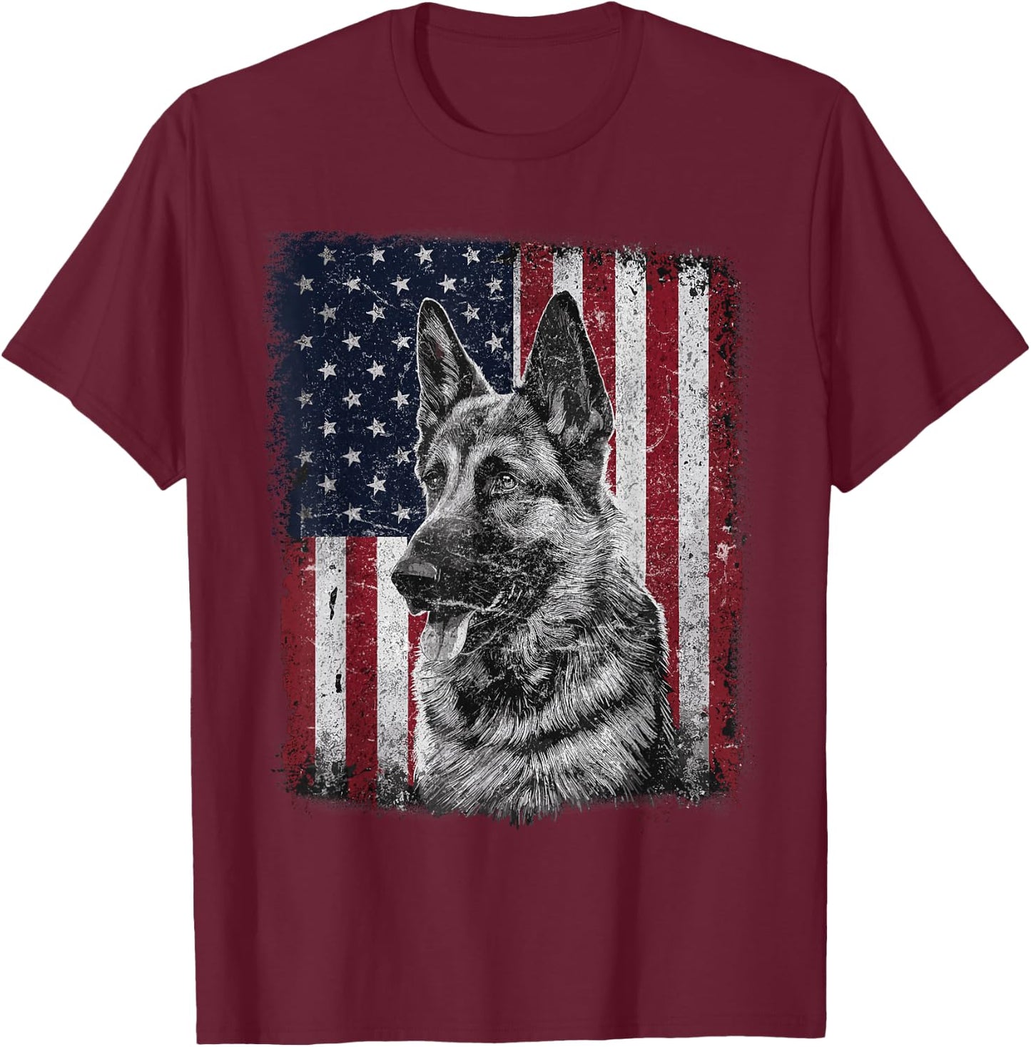 Patriotic German Shepherd Dog American Flag 4th of July T-Shirt - T-Shirt | Maroon