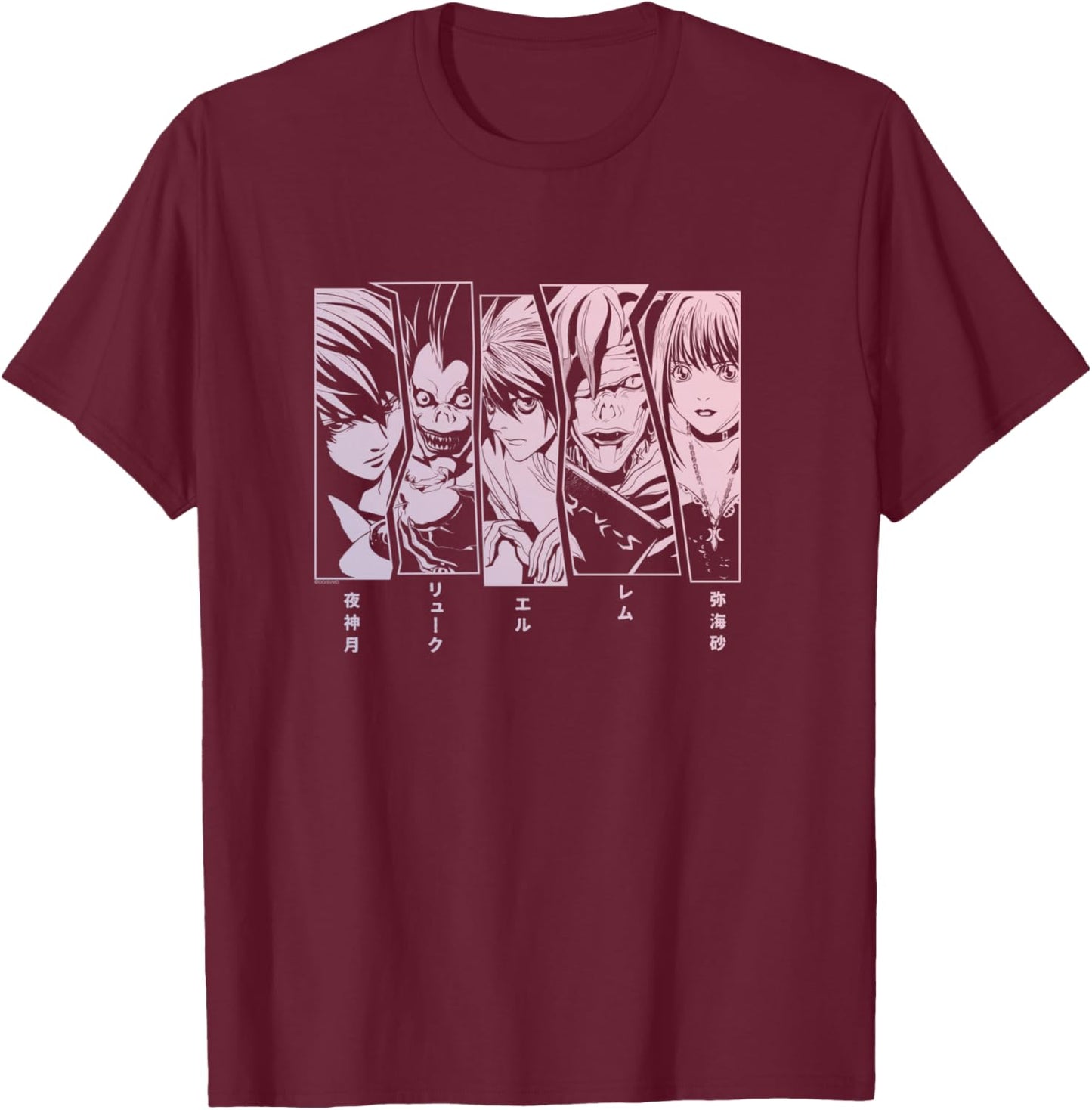 Death Note 5 Panel Faces T-Shirt - T-Shirt | Maroon
