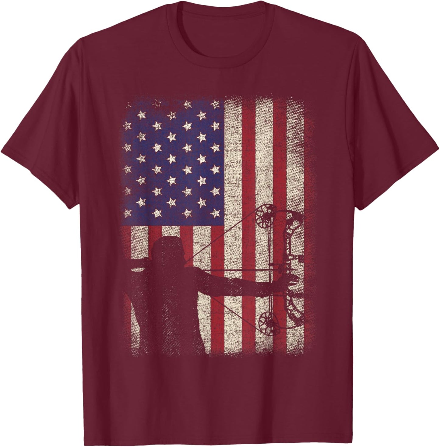 Archery American Flag Vintage Men Archer Bowhunting Hunter T-Shirt - T-Shirt | Maroon