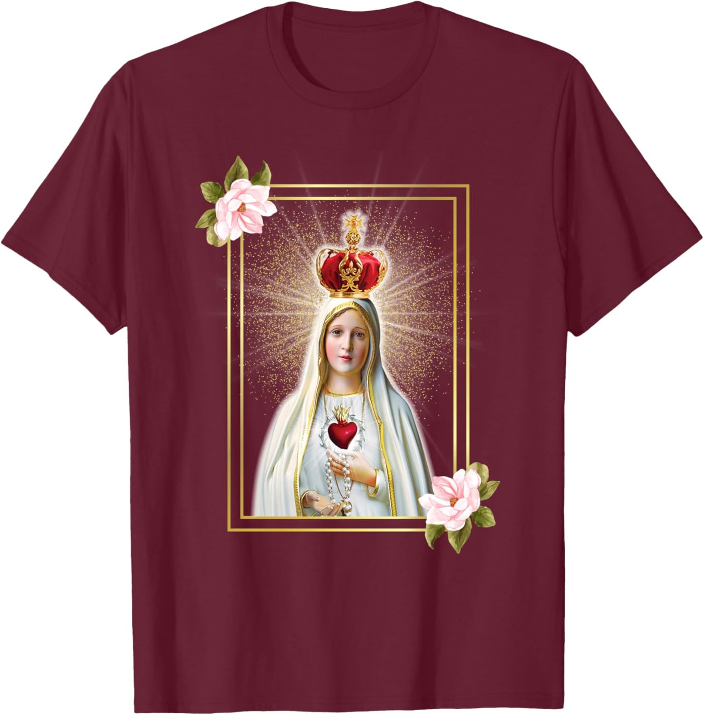 Our Lady of Fatima Immaculate Heart of Blessed Virgin Mary T-Shirt - T-Shirt | Maroon