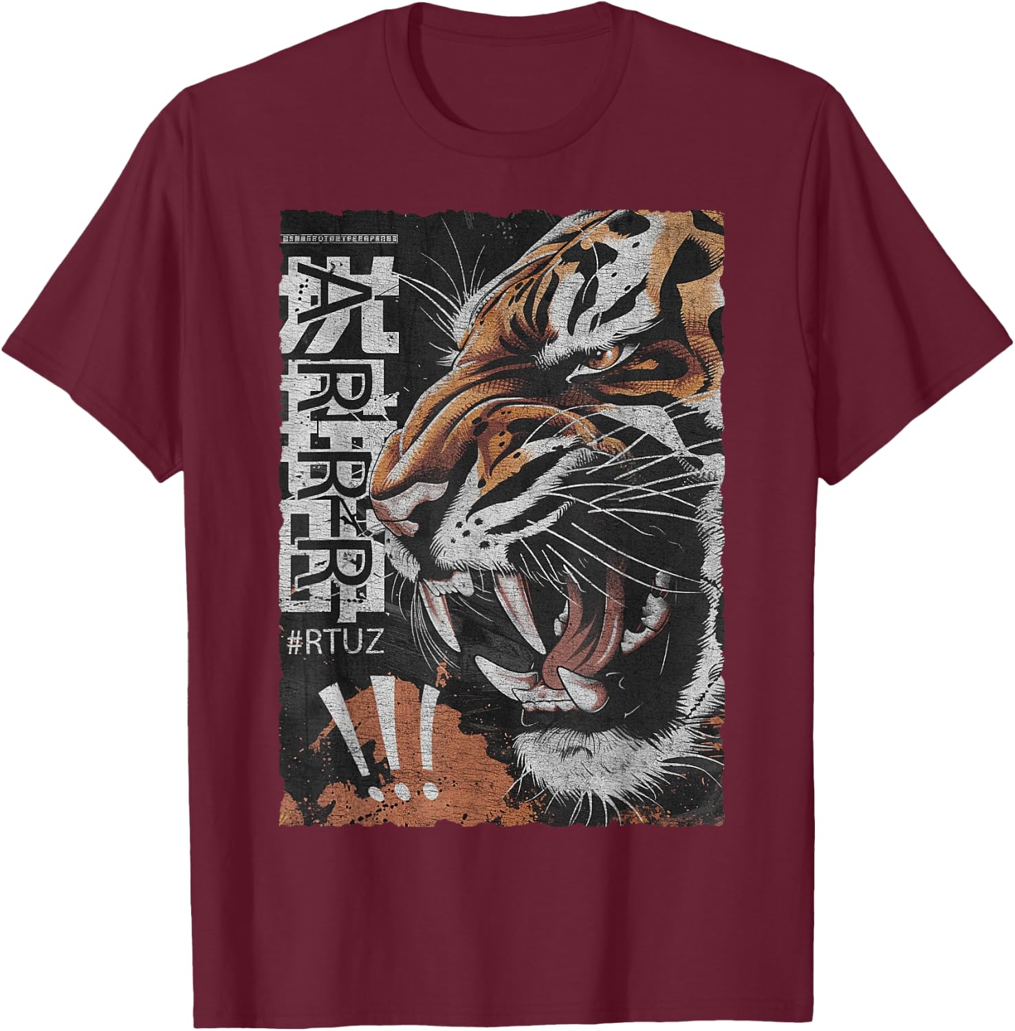 Hip Hop Y2K Vintage Hipster Edgy Urban Streetwear Tiger T-Shirt - T-Shirt | Maroon