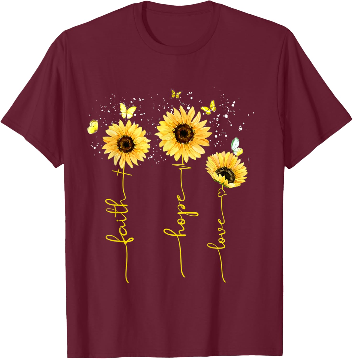 Christian Sunflower Faith Hope Love T-Shirt - T-Shirt | Maroon