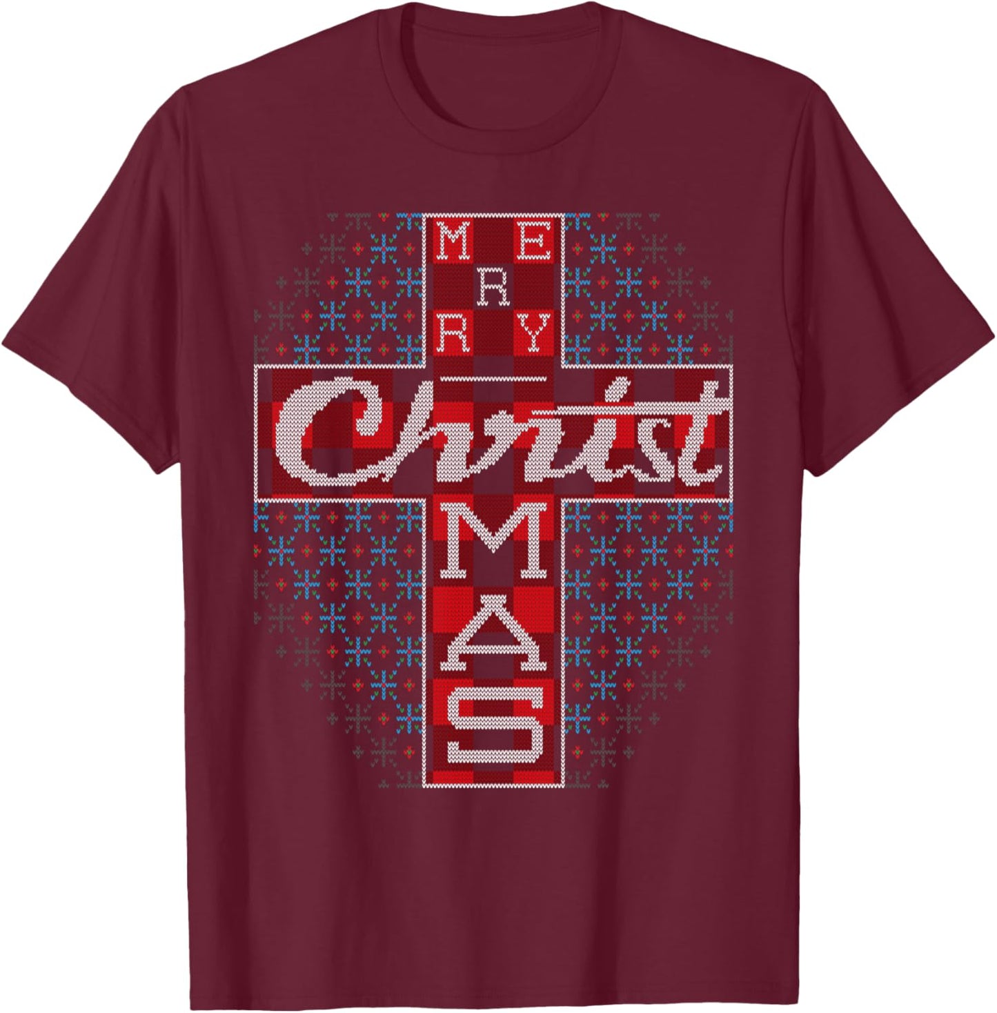 Merry Christmas Jesus Believer Christian Cross Ugly Sweater T-Shirt - T-Shirt | Maroon