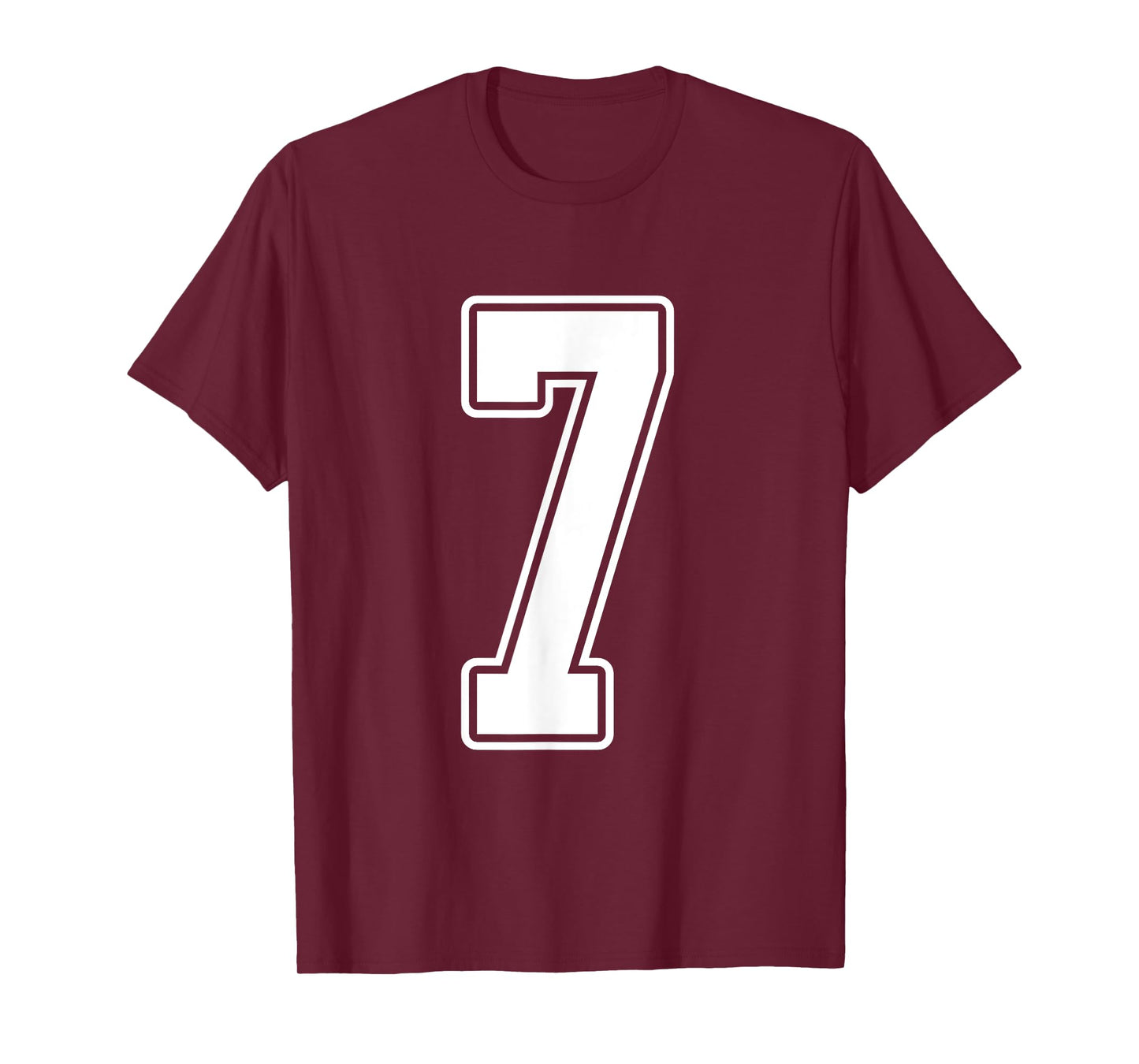 #7 White Outline Number 7 Sports Fan Jersey Style T-Shirt