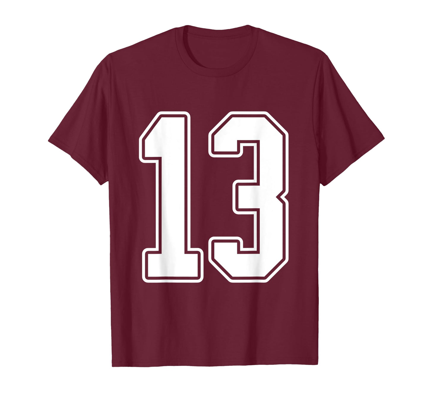 #13 White Outline Number 13 Sports Fan Jersey Style T-Shirt