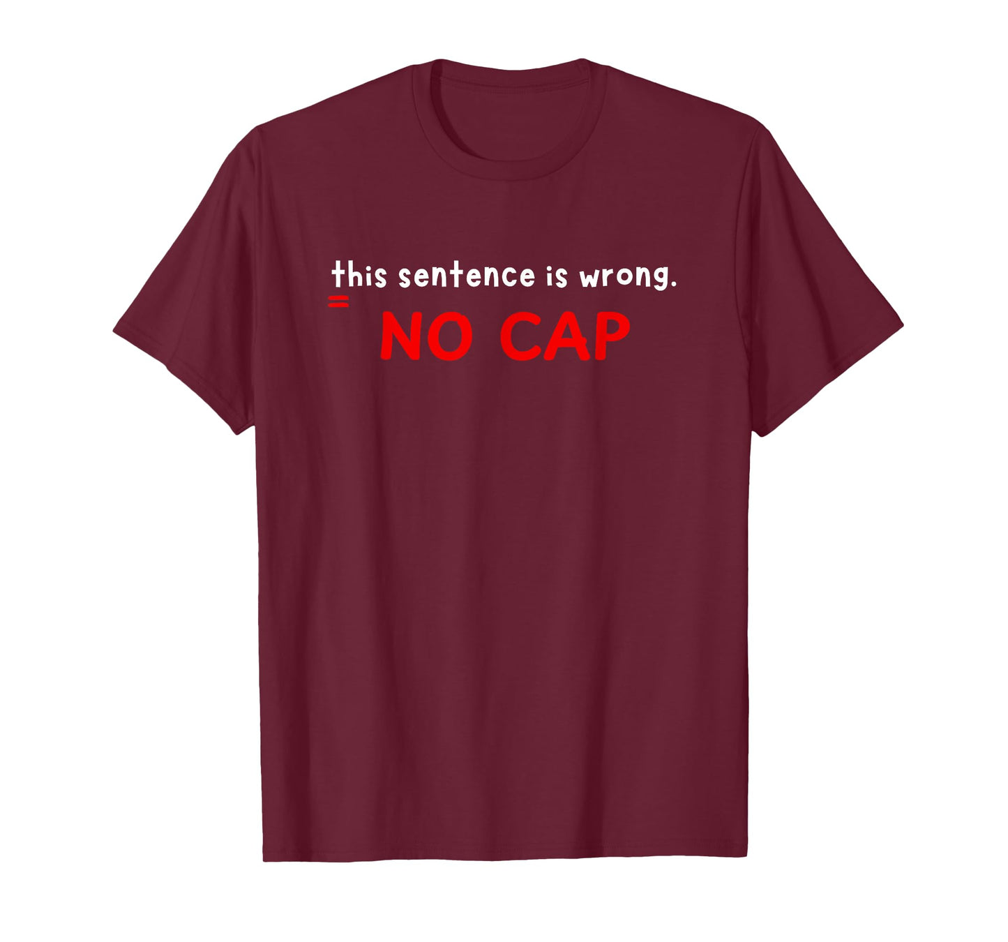 Sarcastic Grammar Nerd No Cap This Sentence is Wrong Teacher T-Shirt