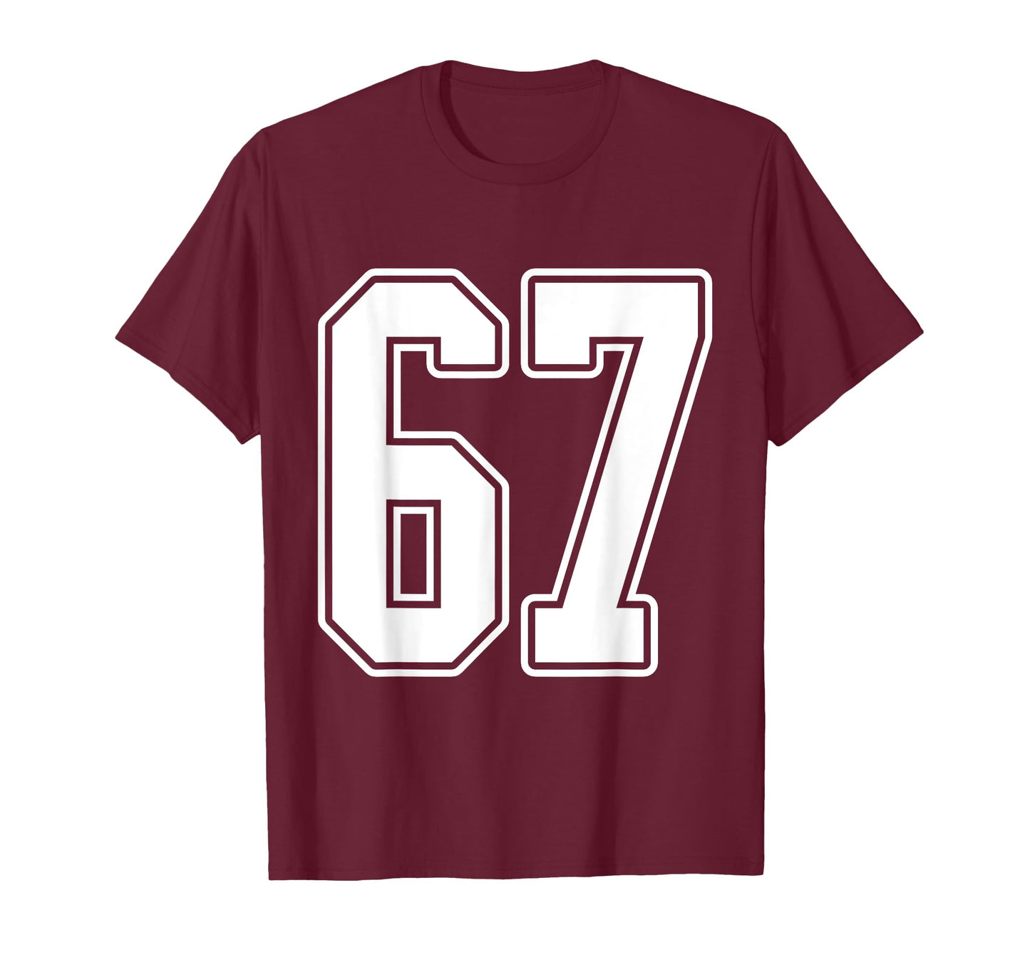 #67 White Outline Number 67 Sports Fan Jersey Style T-Shirt