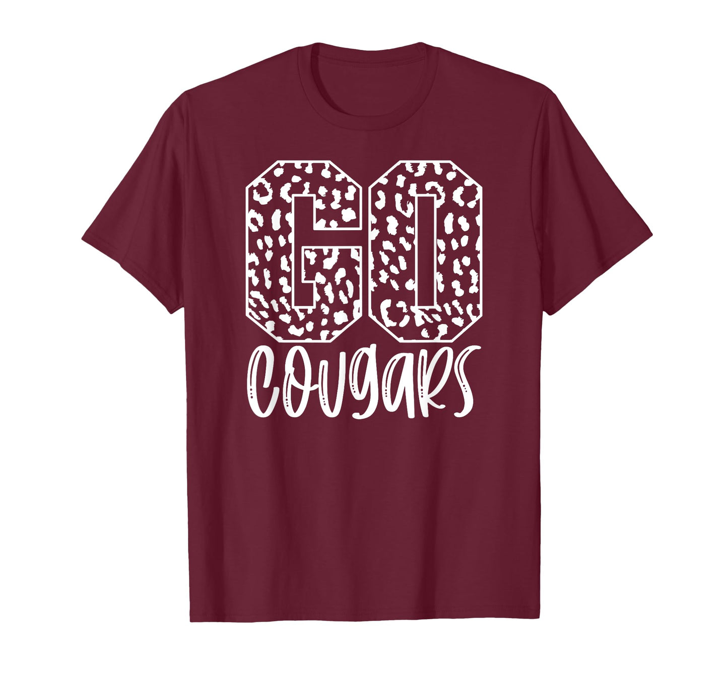 Cougars Team Mascot School Spirit Game Night Leopard Print T-Shirt