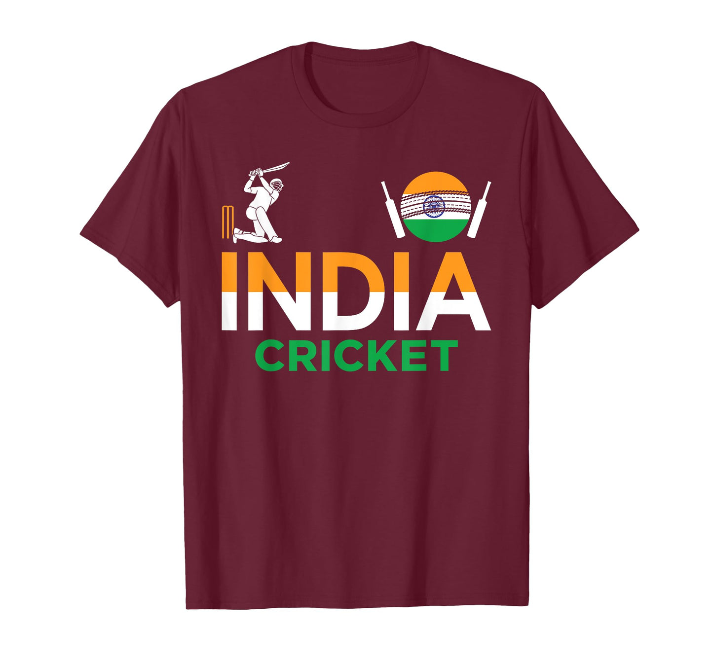 India Cricket Flag Tee For Lovers Of Cricket Game Cricketers T-Shirt, Small, Black